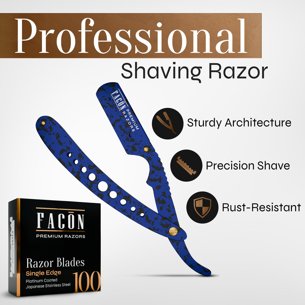 Facón Straight Razors for Men - Professional Barber Straight Edge Razor Kit with 100 Blades, Classic Stainless Steel Barbero Shaver for a Smooth & Precise Shave, Premium Barber Razor for Men's Shaving