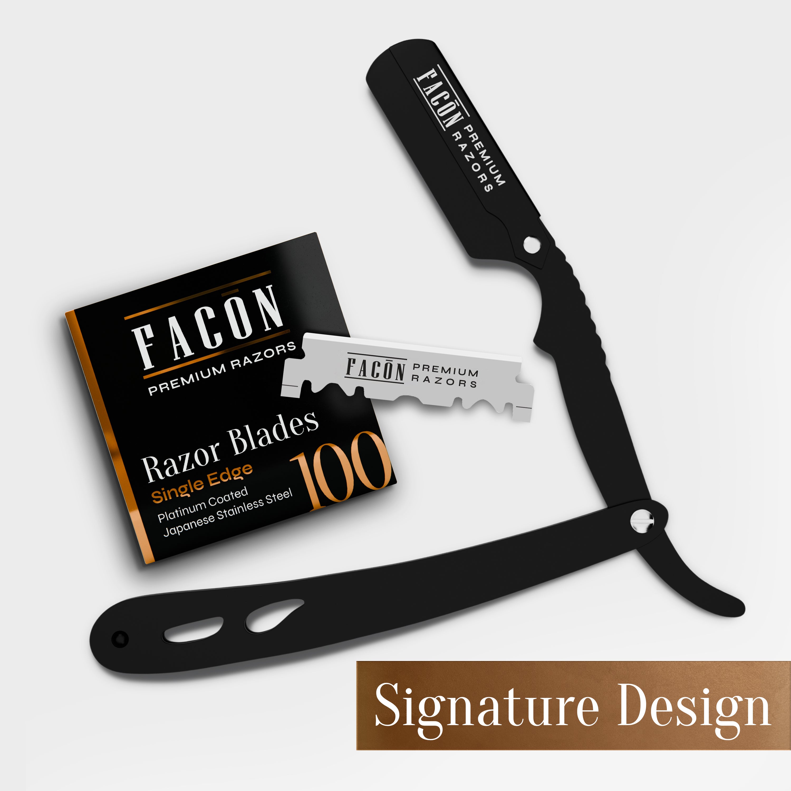 Facón Straight Razors for Men - Professional Barber Straight Edge Razor Kit with 100 Blades, Classic Stainless Steel Barbero Shaver for a Smooth & Precise Shave, Premium Barber Razor for Men's Shaving