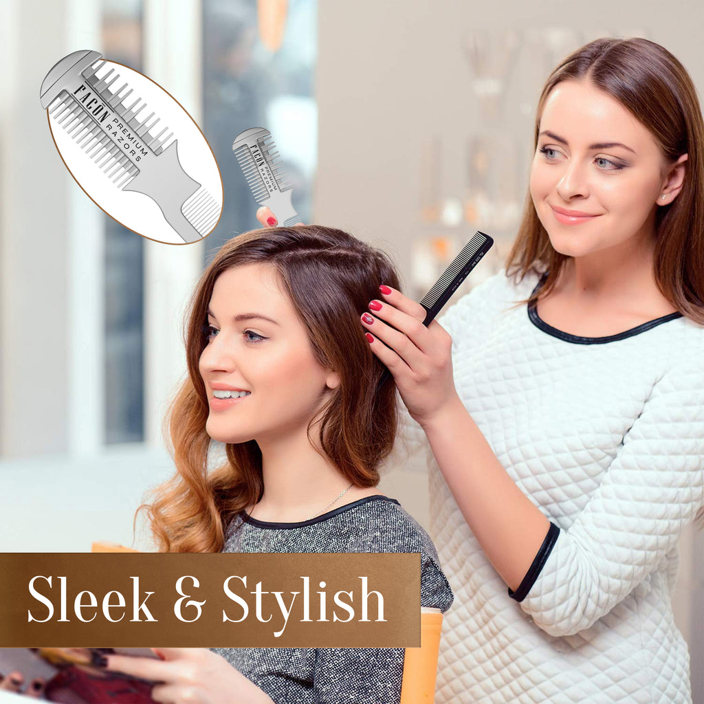 Facón Razor Comb for Hair Cutting - Professional Hair Cutting Comb Kit with 12 Replacement Blades, Double Edge Shaper for Salon & Home, Premium Styling Thinning Texturizing Split Ends Trimming Razor