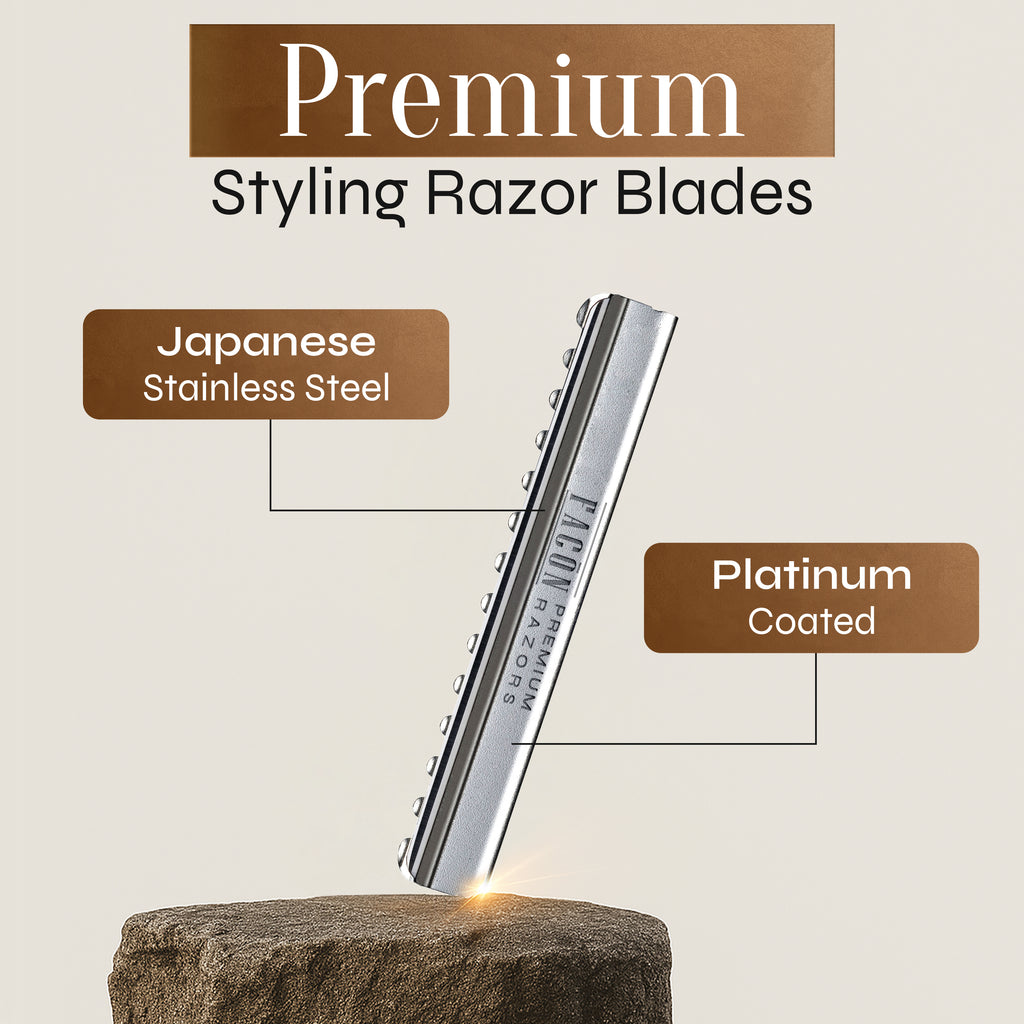 Facón Professional Hair Styling Razor Replacement Blades, Faether Razor Blades for Thinning Texturizing Layering Cutting Hair, Premium Platinum Japanese Stainless Steel for Salon Hairstyling- 10 Count