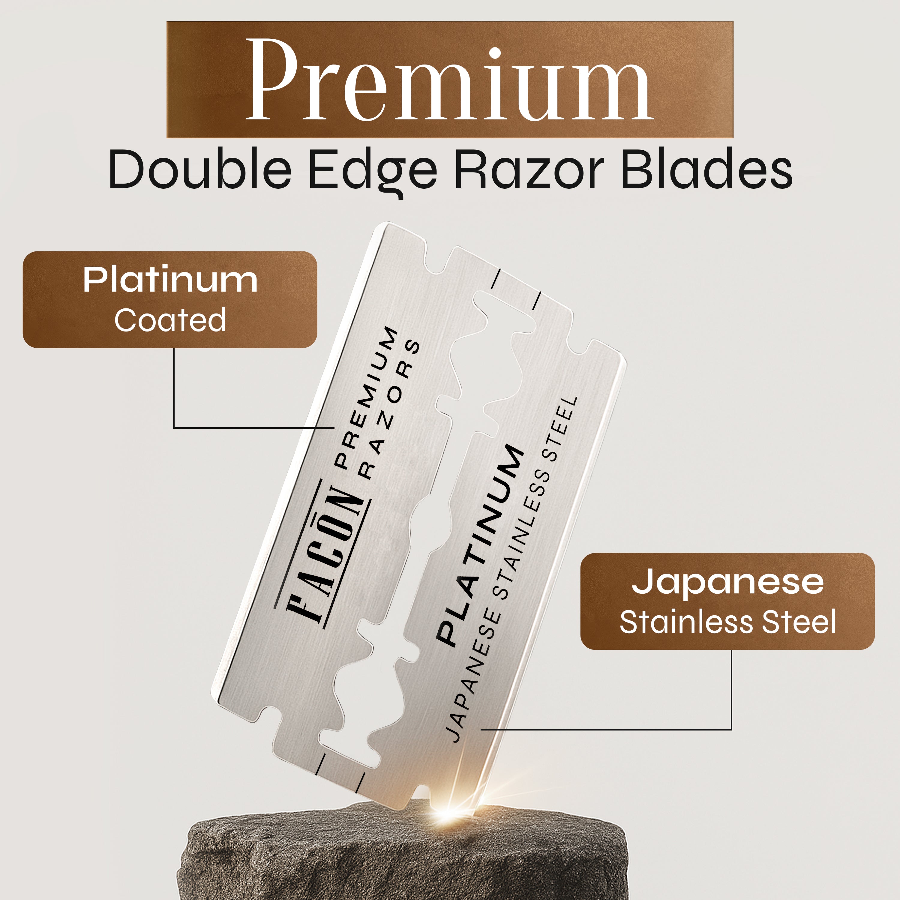 50 Facón Double Edge Razor Blades for Safety Razor, Safety Razor Blades for Shaving, Platinum Japanese Stainless Steel for Smooth & Precise Shave, Premium Replacement Razor Blade for Men & Women