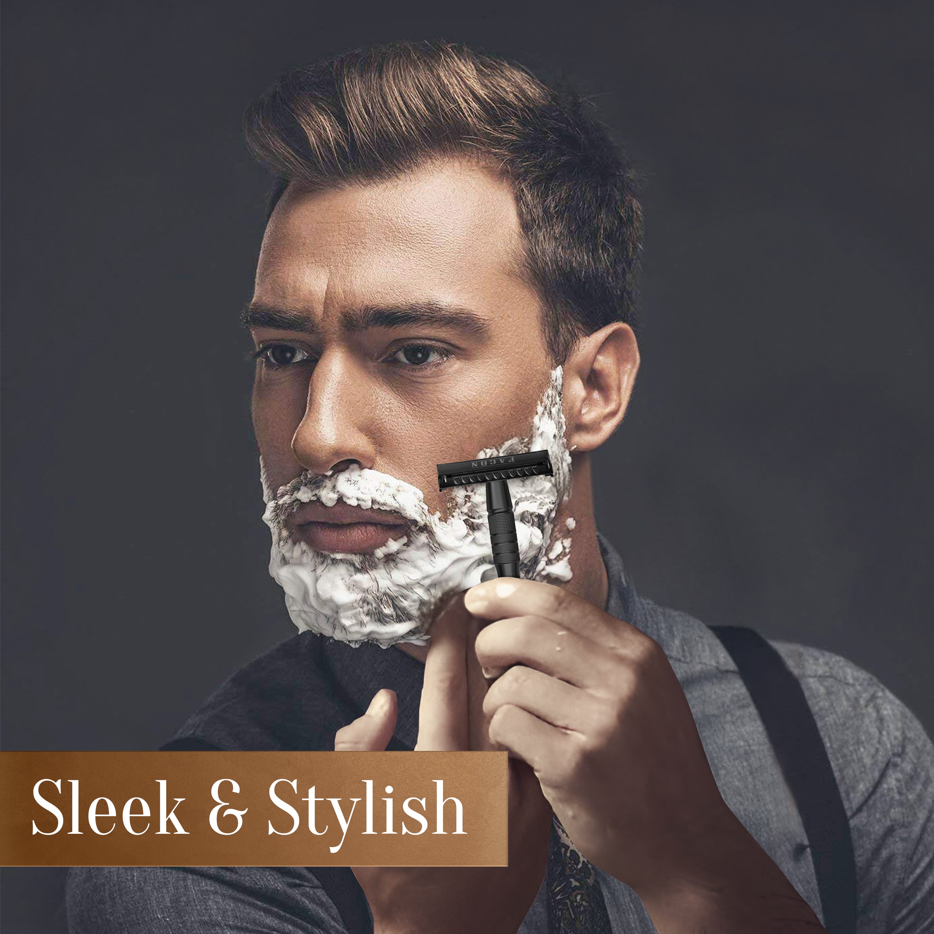 Facón Double Edge Safety Razor for Men & Women - Butterfly Open Stainless Steel Razor w/ 50 Platinum Double Edge Safety Razor Blades, Single Blade Razor for Smooth Close Shave, Reusable & Eco-Friendly