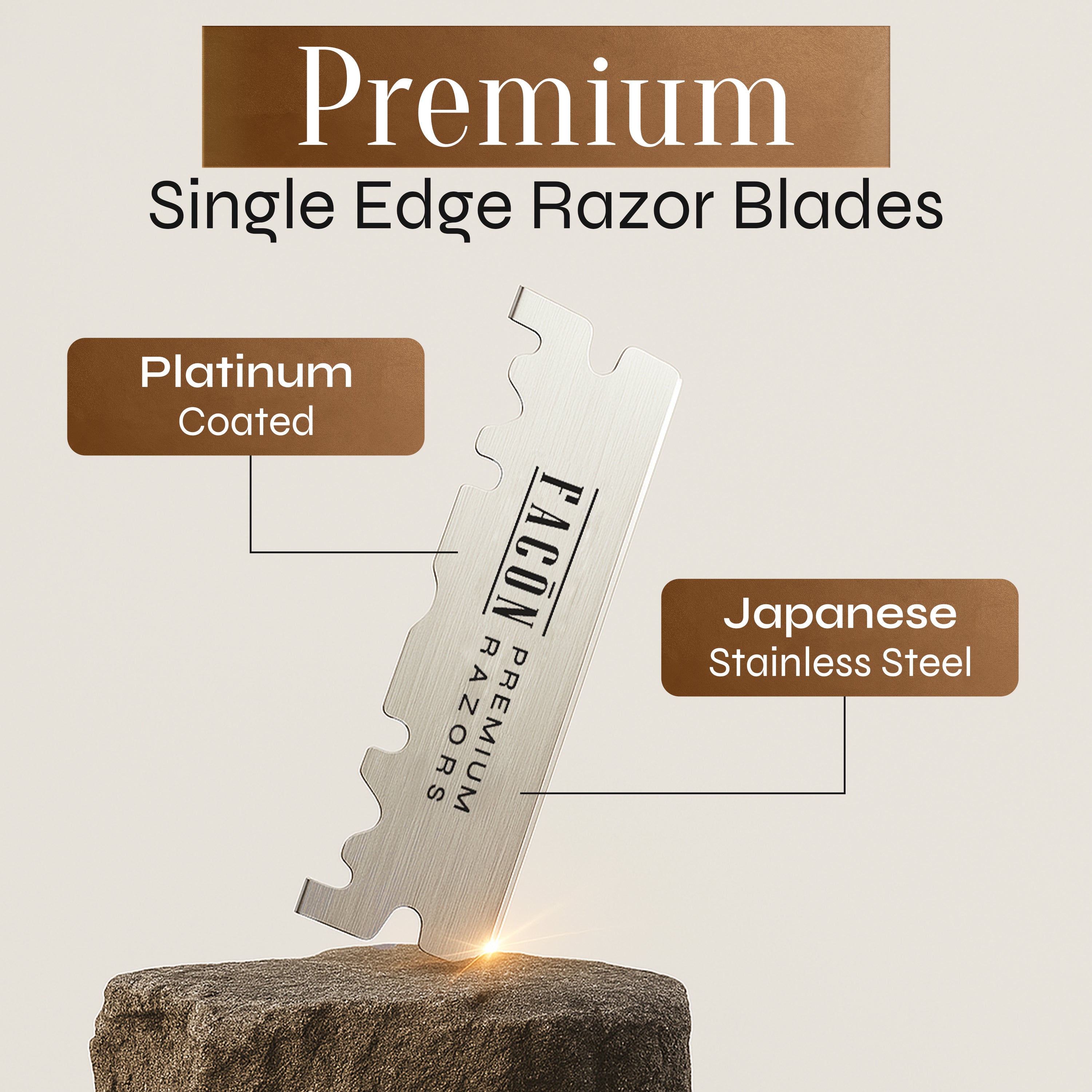 100 Facón Single Edge Razor Blades for Barber Straight Razor, Straight Razor Blades for Shaving, Platinum Japanese Stainless Steel for Smooth & Precise Shave, Premium Replacement Barber Razor Blade