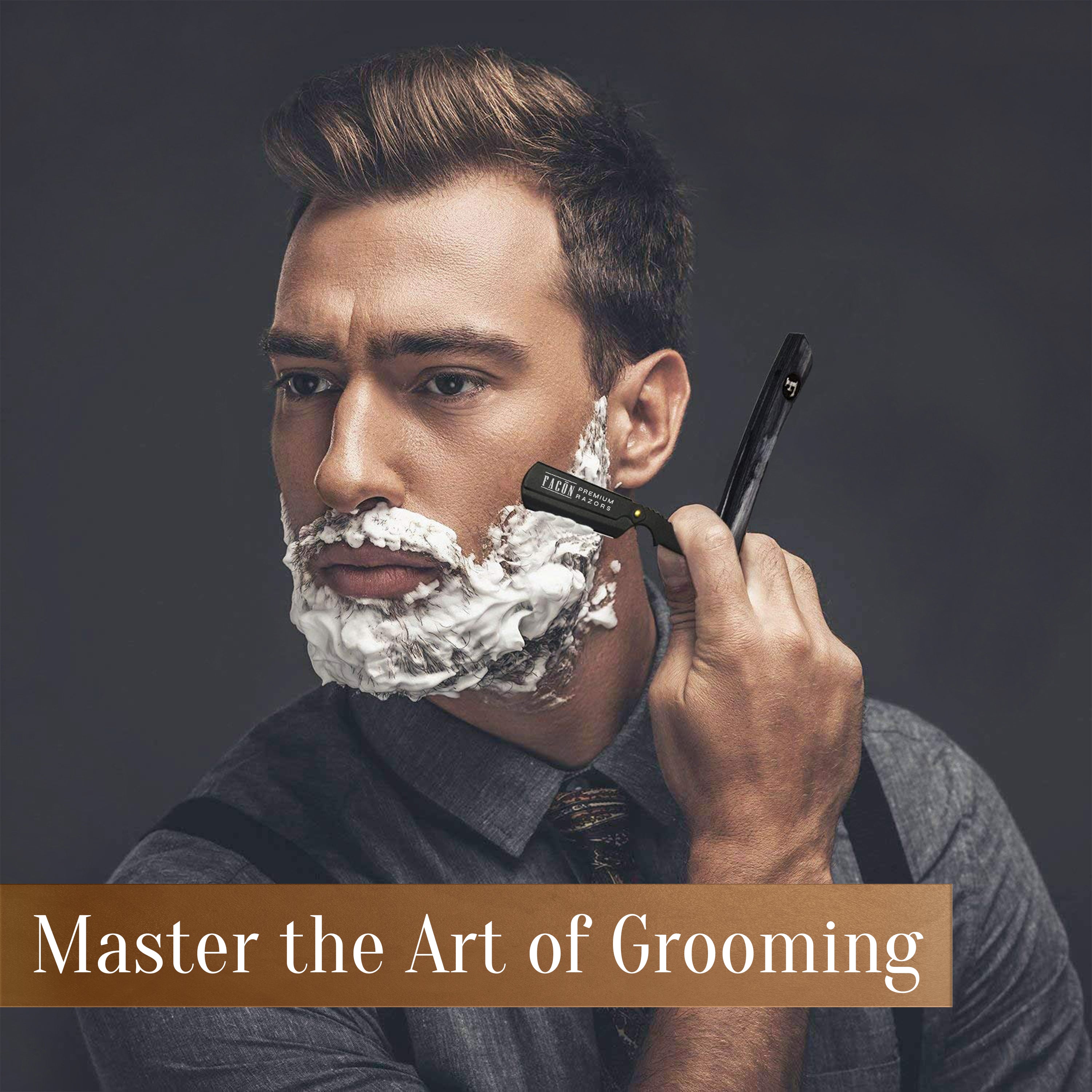 Facón Straight Razors for Men - Professional Barber Straight Edge Razor Kit with 100 Blades, Wooden Stainless Steel Barbero Shaver for a Smooth & Precise Shave, Premium Barber Razor for Men's Shaving