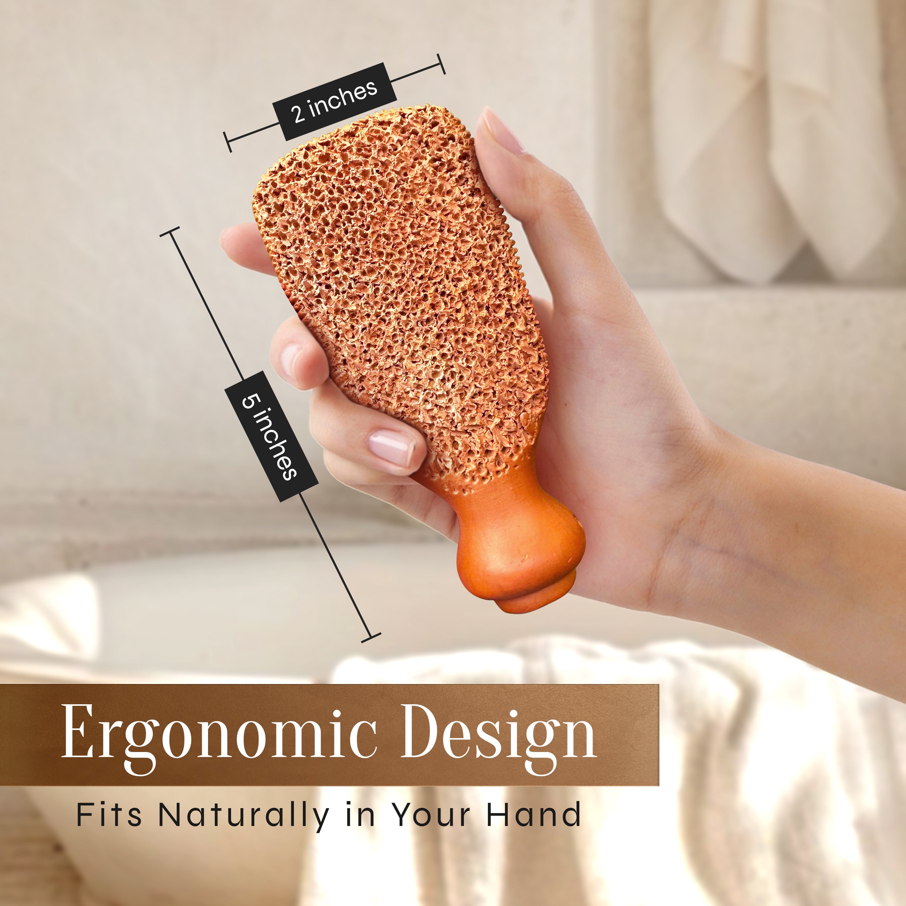 Facón Pumice Stone for Feet Callus Remover - Terra-Cotta Foot Scrubber with 2 Sides, 100% Pure Natural Foot Pumice Stone, Pedicure Pumice Stone Scrubber, Foot Exfoliator, Removes Calluses & Dead Skin