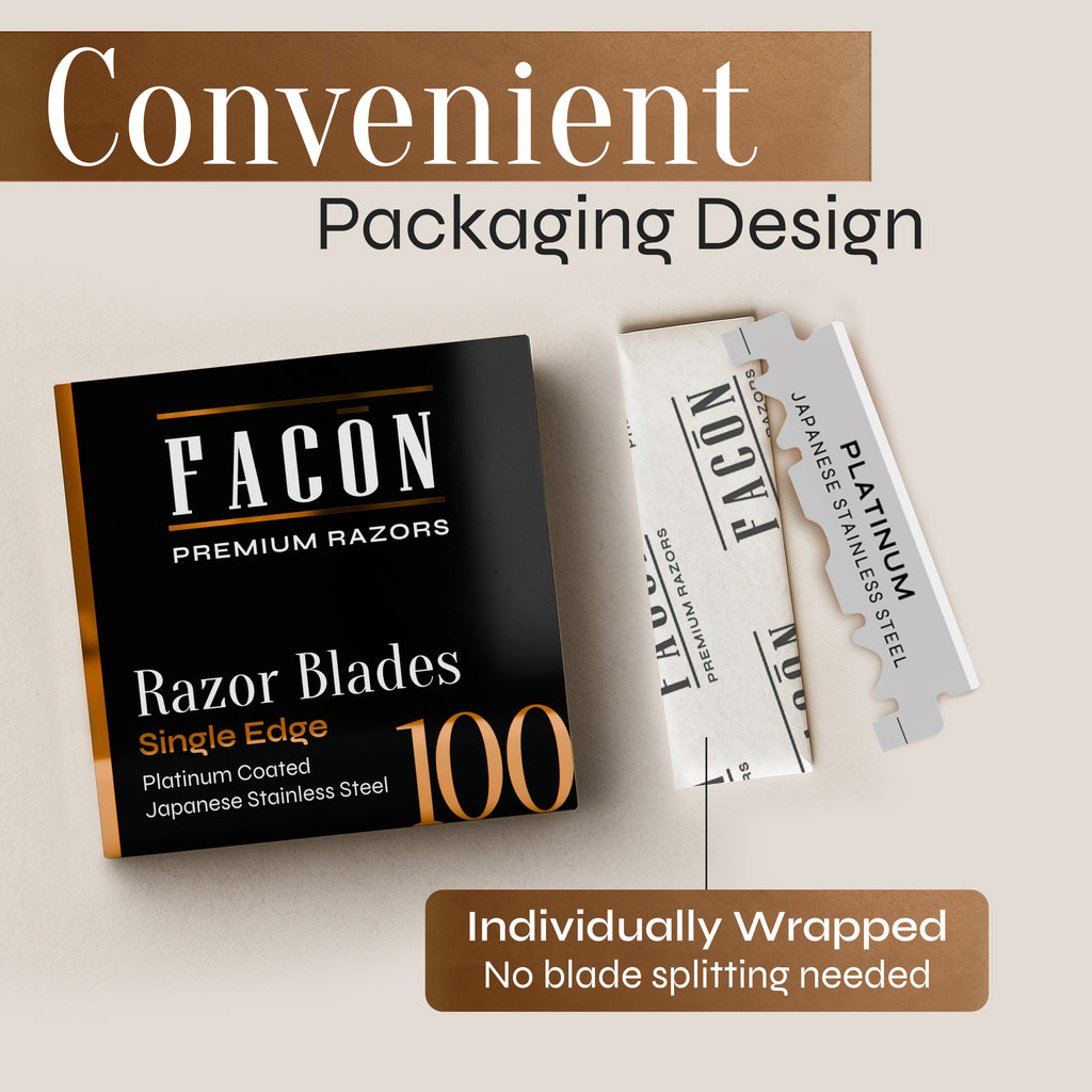 100 Facón Single Edge Razor Blades for Barber Straight Razor, Straight Razor Blades for Shaving, Platinum Japanese Stainless Steel for Smooth & Precise Shave, Premium Replacement Barber Razor Blade