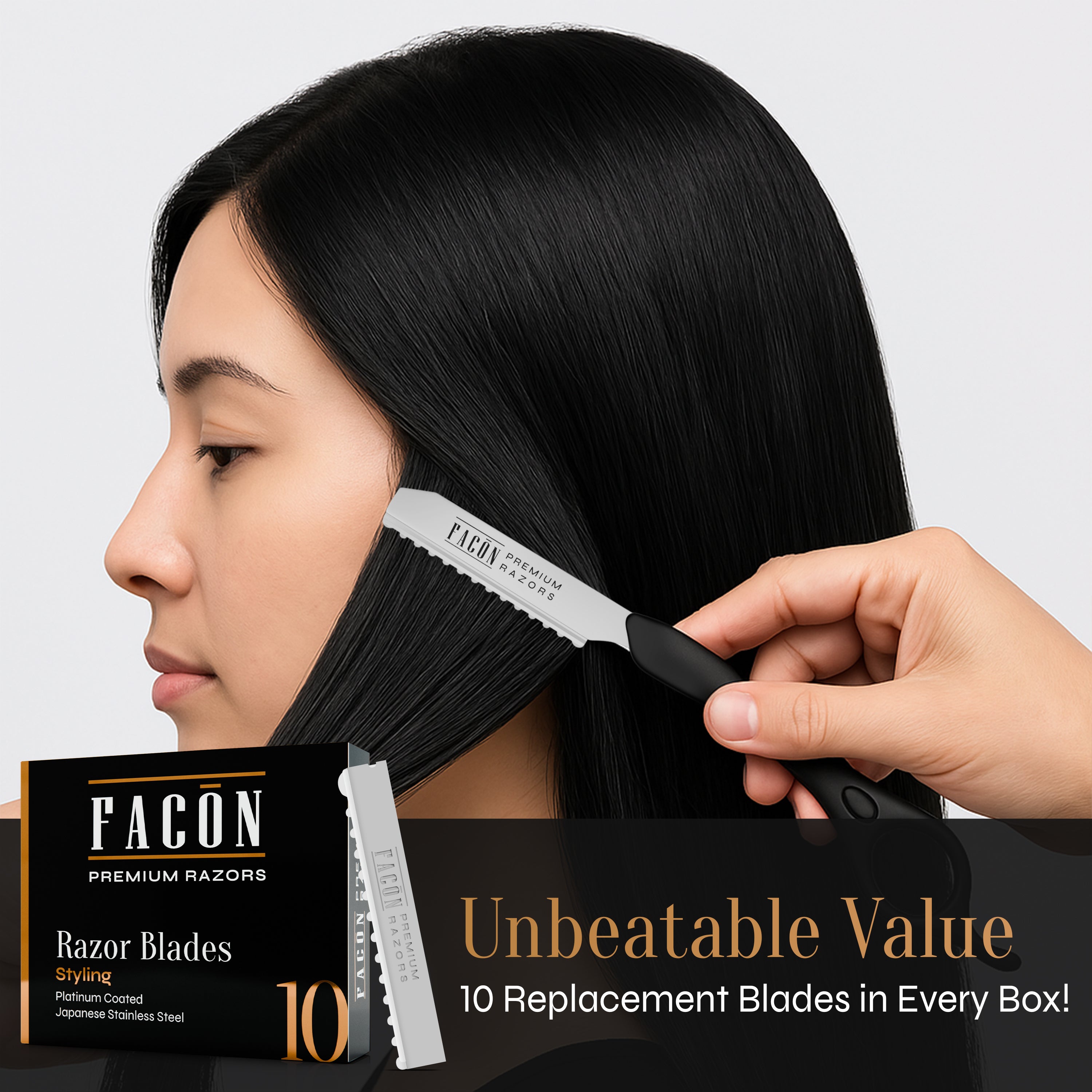 Facón Hair Razors for Cutting Hair - Professional Hair Styling Razor Kit with 11 Replacement Blades, Stainless Steel Hair Cutting Tool for Salon & Home, Premium Hair Thinning Texturizing Faether Razor