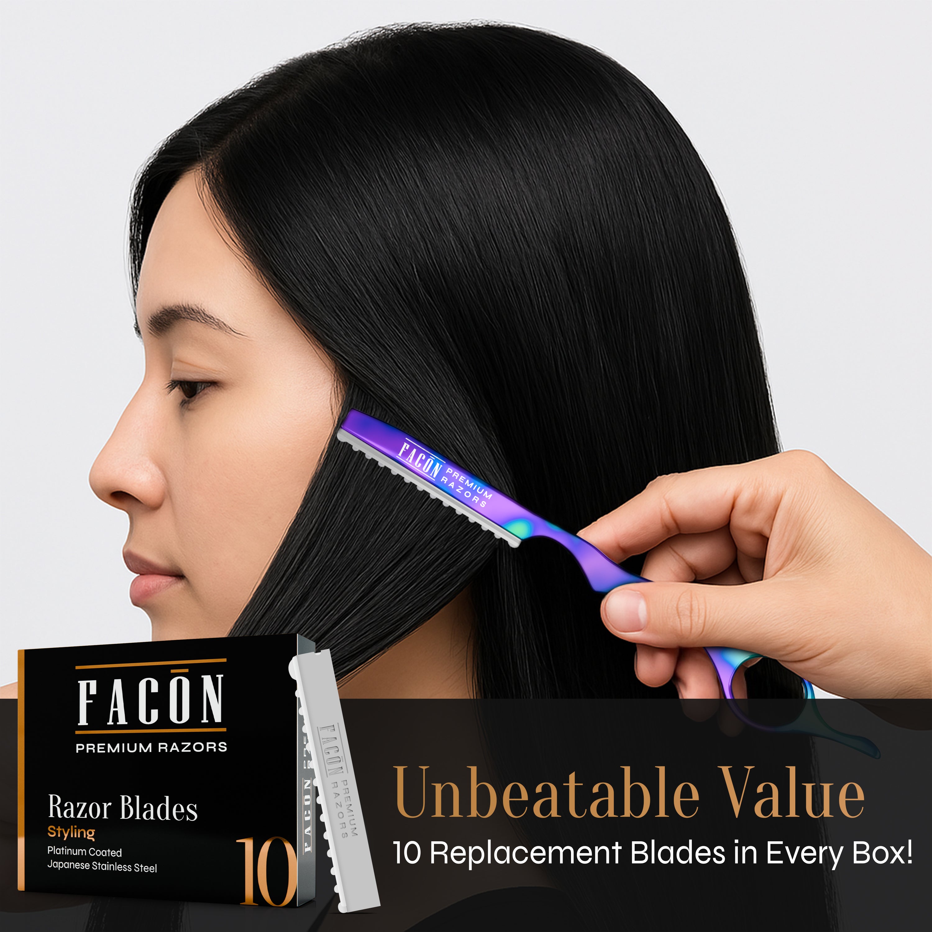 Facón Hair Razors for Cutting Hair - Professional Hair Styling Razor Kit with 11 Replacement Blades, Stainless Steel Hair Cutting Tool for Salon & Home, Premium Hair Thinning Texturizing Faether Razor
