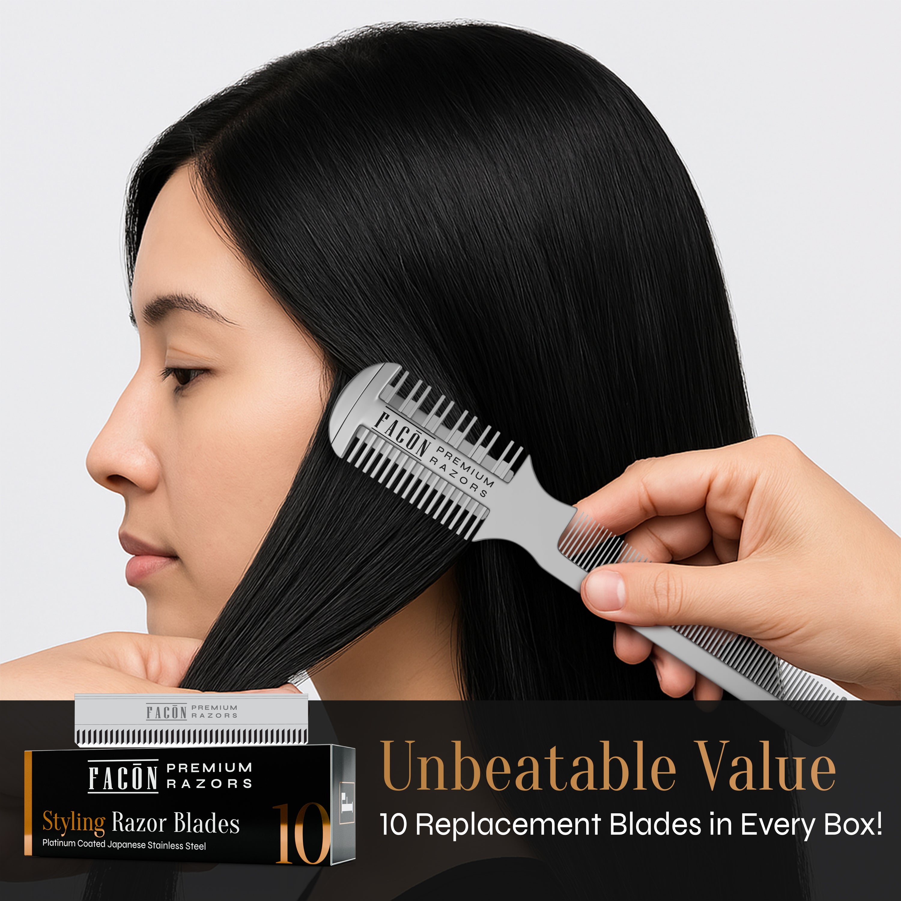 Facón Razor Comb for Hair Cutting - Professional Hair Cutting Comb Kit with 12 Replacement Blades, Double Edge Shaper for Salon & Home, Premium Styling Thinning Texturizing Split Ends Trimming Razor