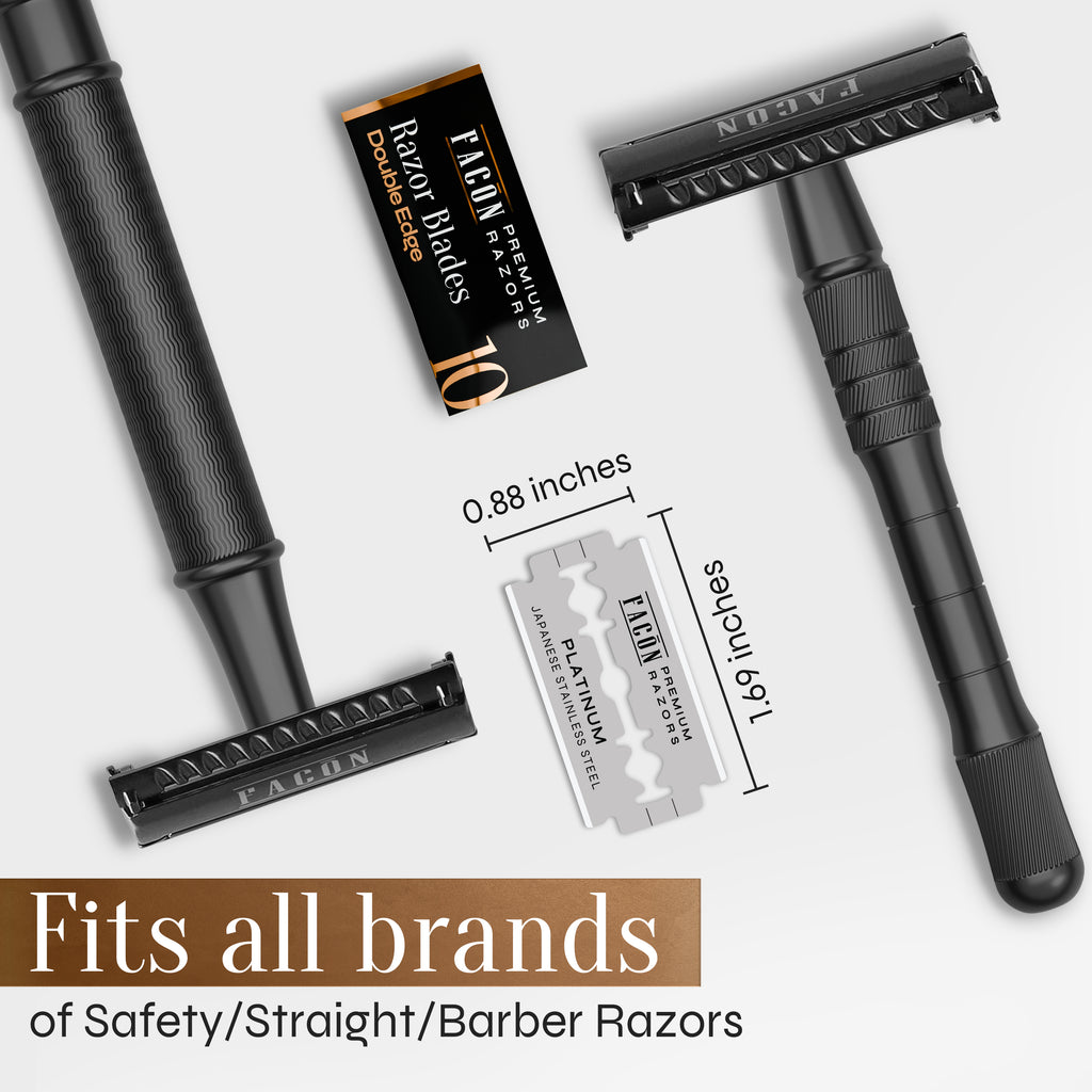 50 Facón Double Edge Razor Blades for Safety Razor, Safety Razor Blades for Shaving, Platinum Japanese Stainless Steel for Smooth & Precise Shave, Premium Replacement Razor Blade for Men & Women