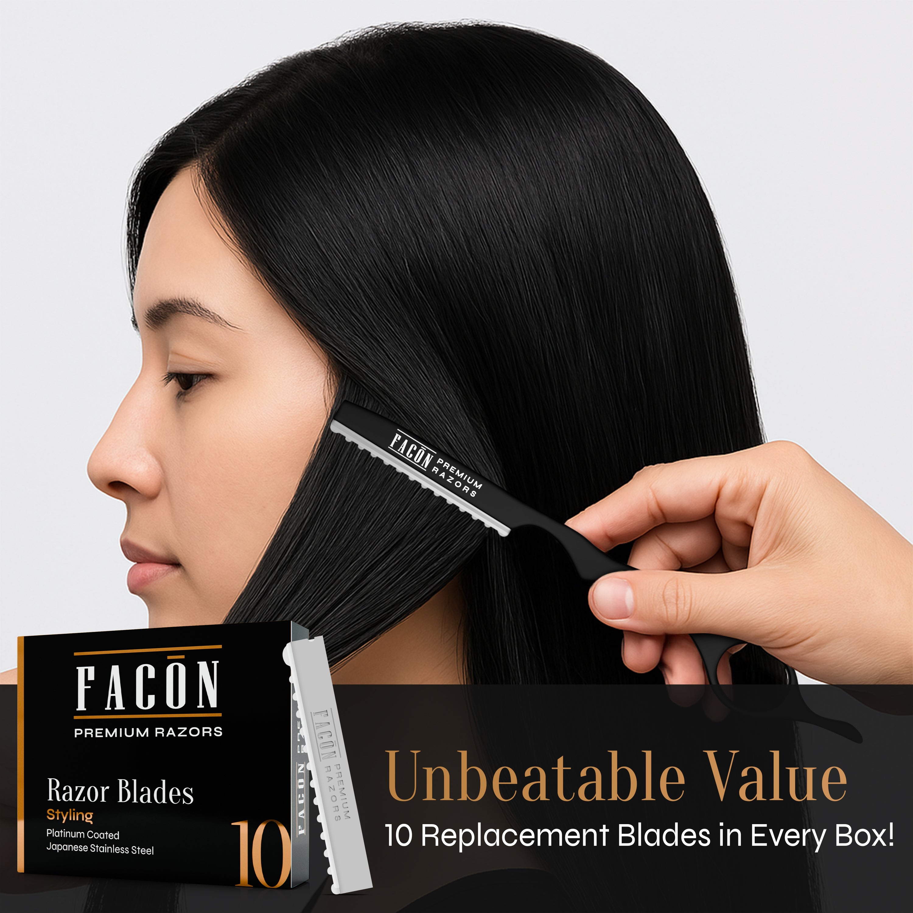 Facón Hair Razors for Cutting Hair - Professional Hair Styling Razor Kit with 11 Replacement Blades, Stainless Steel Hair Cutting Tool for Salon & Home, Premium Hair Thinning Texturizing Faether Razor