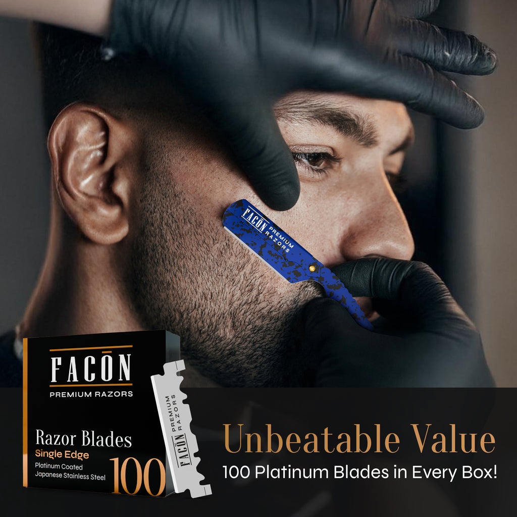 Facón Straight Razors for Men - Professional Barber Straight Edge Razor Kit with 100 Blades, Classic Stainless Steel Barbero Shaver for a Smooth & Precise Shave, Premium Barber Razor for Men's Shaving