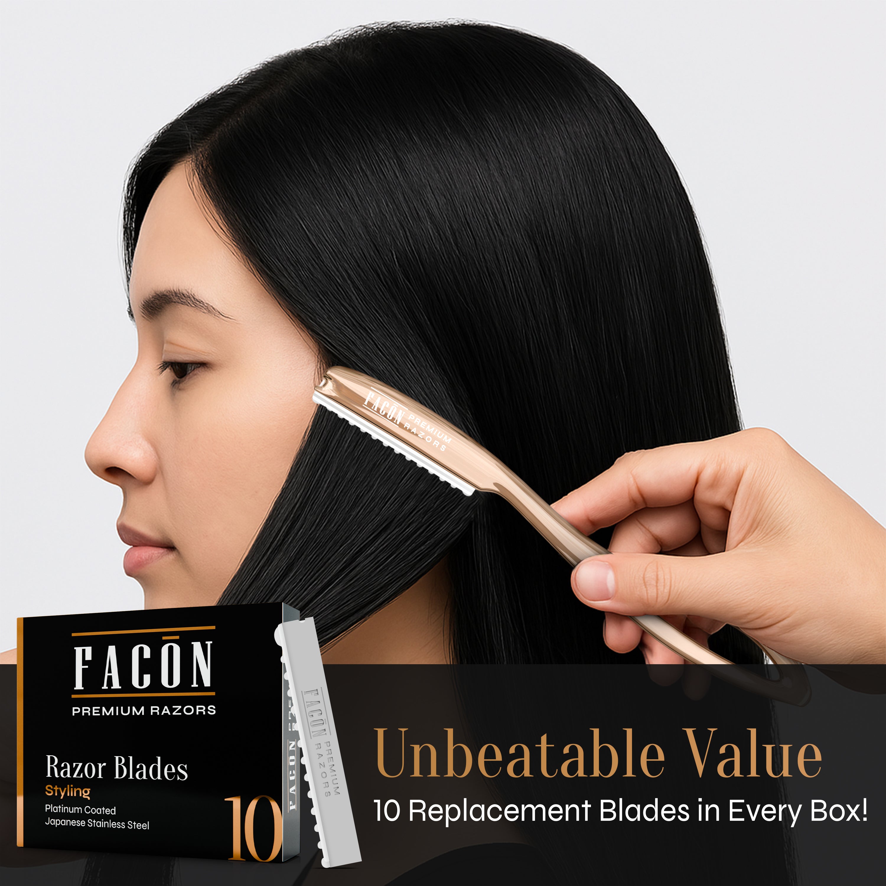 Facón Hair Razors for Cutting Hair - Professional Hair Styling Razor Kit with 11 Replacement Blades, Stainless Steel Hair Cutting Tool for Salon & Home, Premium Hair Thinning Texturizing Faether Razor
