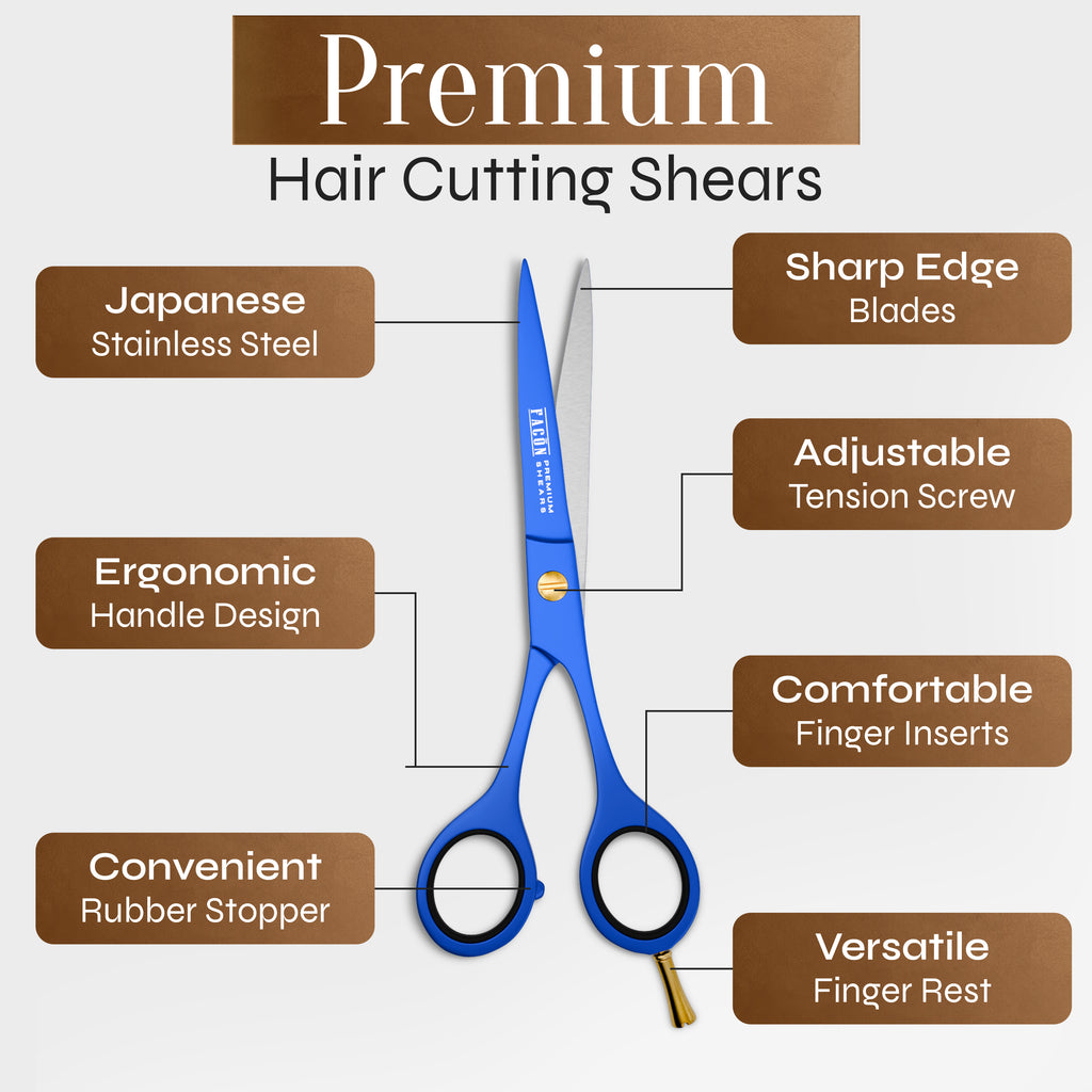 Facón Hair Cutting Scissors - Professional Hair Scissors 6.5 Inch Razor Edge Barber Shears Salon Hair Cutting Shears - Japanese Stainless Steel - Precision Cutting Premium Shears for Men, Women & Kids