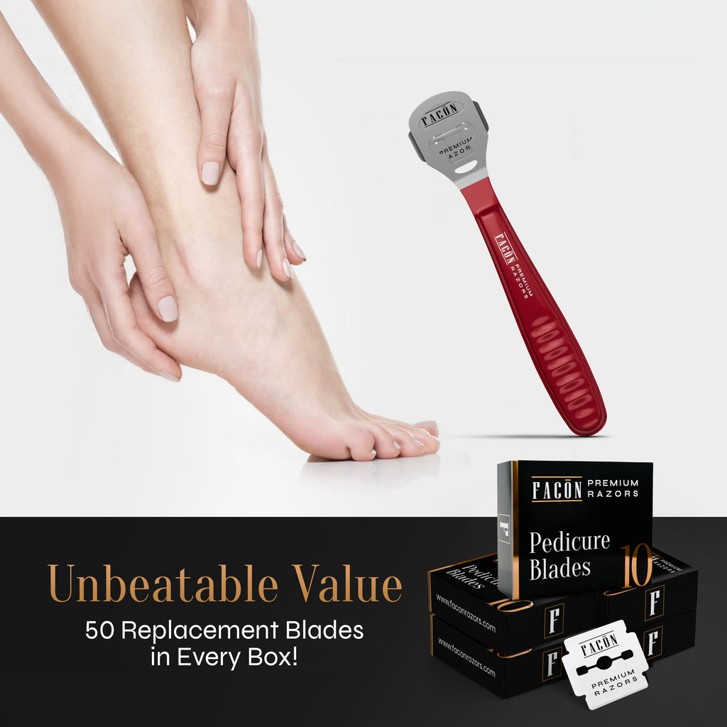 Facón Professional Callus Shaver Remover with 50 Blades, Pedicure Razor for Feet & Hands, Foot Razor for Callus Removal, Callus Blade Remover, Corn Shaver, Surgical Grade Premium Stainless Steel Tool