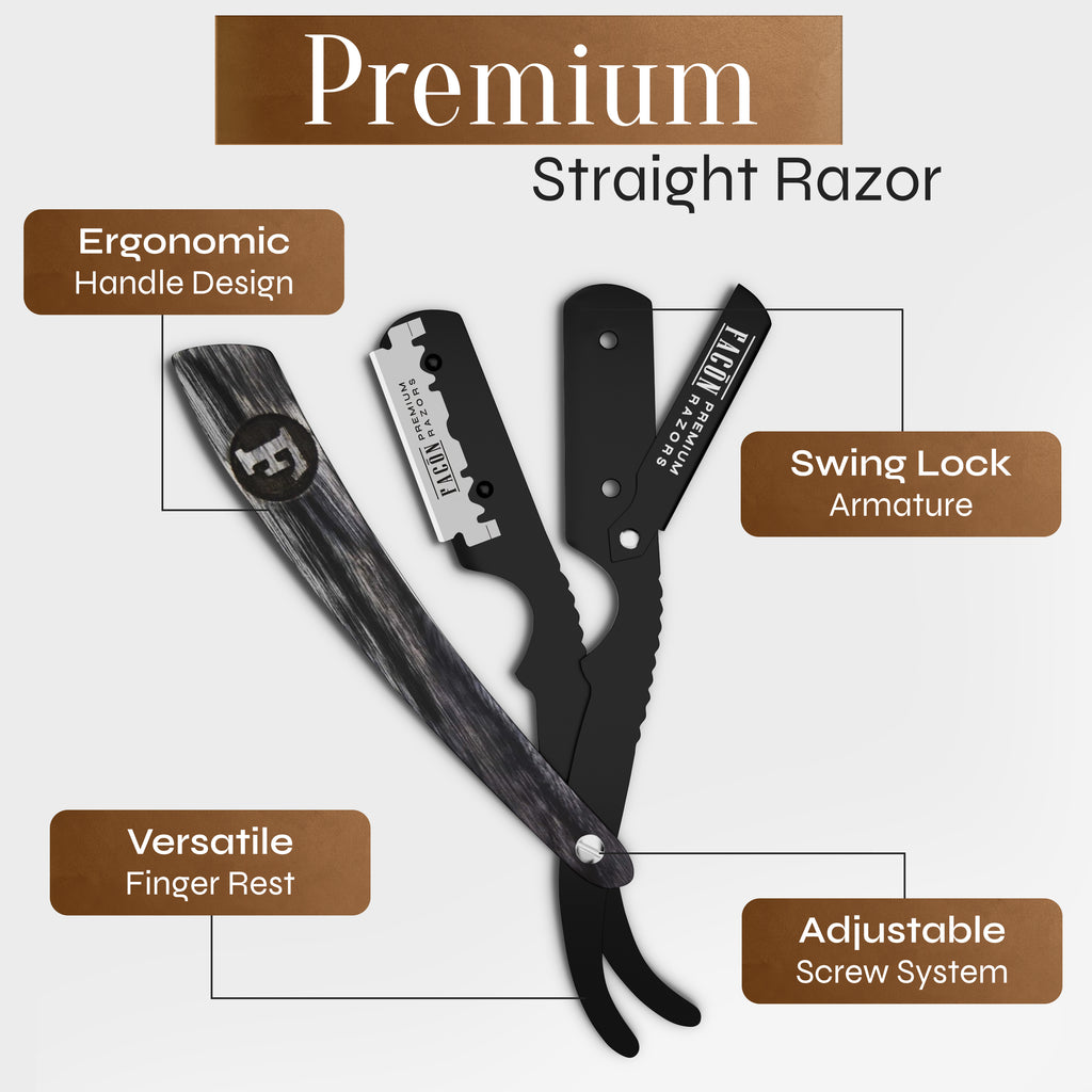 Facón Straight Razors for Men - Professional Barber Straight Edge Razor Kit with 100 Blades, Wooden Stainless Steel Barbero Shaver for a Smooth & Precise Shave, Premium Barber Razor for Men's Shaving