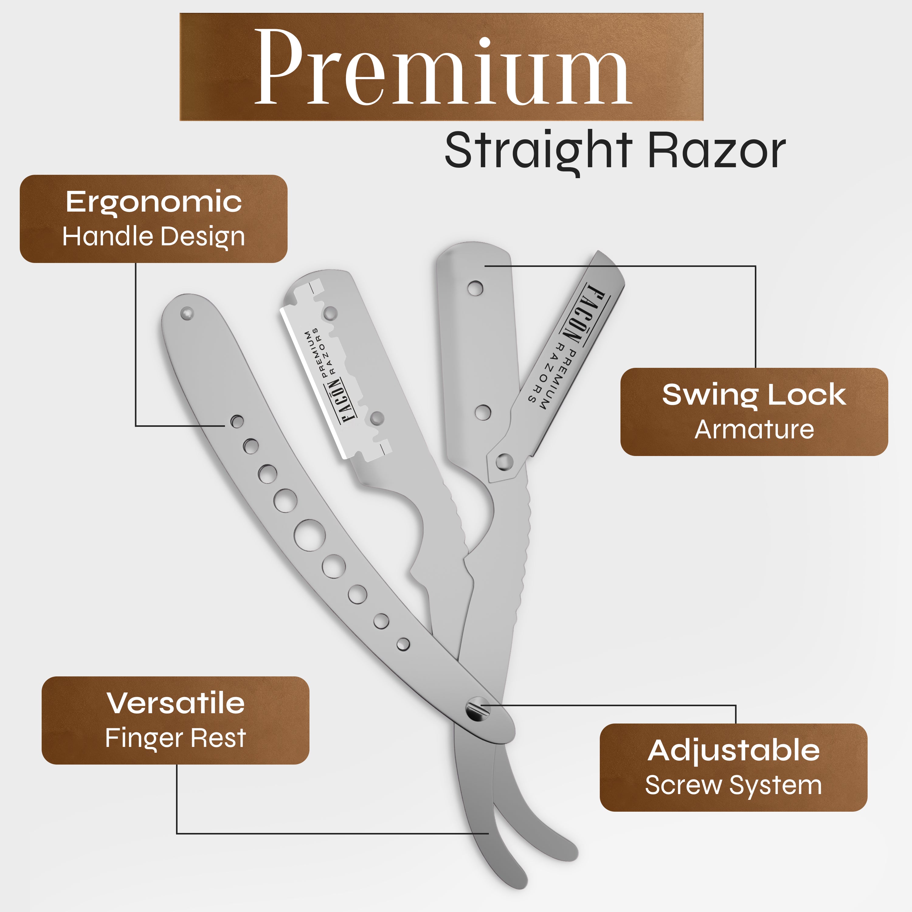 Facón Straight Razors for Men - Professional Barber Straight Edge Razor Kit with 100 Blades, Classic Stainless Steel Barbero Shaver for a Smooth & Precise Shave, Premium Barber Razor for Men's Shaving