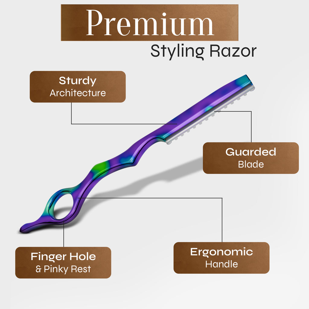 Facón Hair Razors for Cutting Hair - Professional Hair Styling Razor Kit with 11 Replacement Blades, Stainless Steel Hair Cutting Tool for Salon & Home, Premium Hair Thinning Texturizing Faether Razor