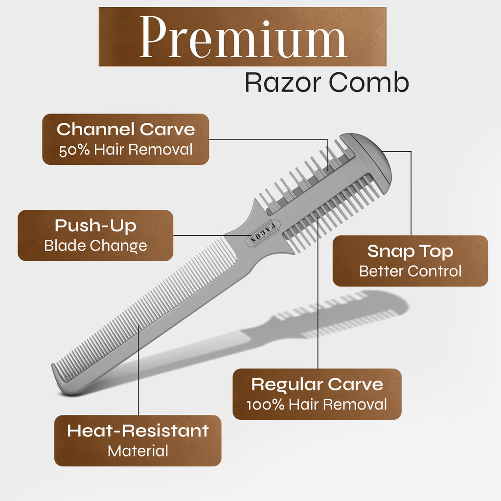 Facón Razor Comb for Hair Cutting - Professional Hair Cutting Comb Kit with 12 Replacement Blades, Double Edge Shaper for Salon & Home, Premium Styling Thinning Texturizing Split Ends Trimming Razor