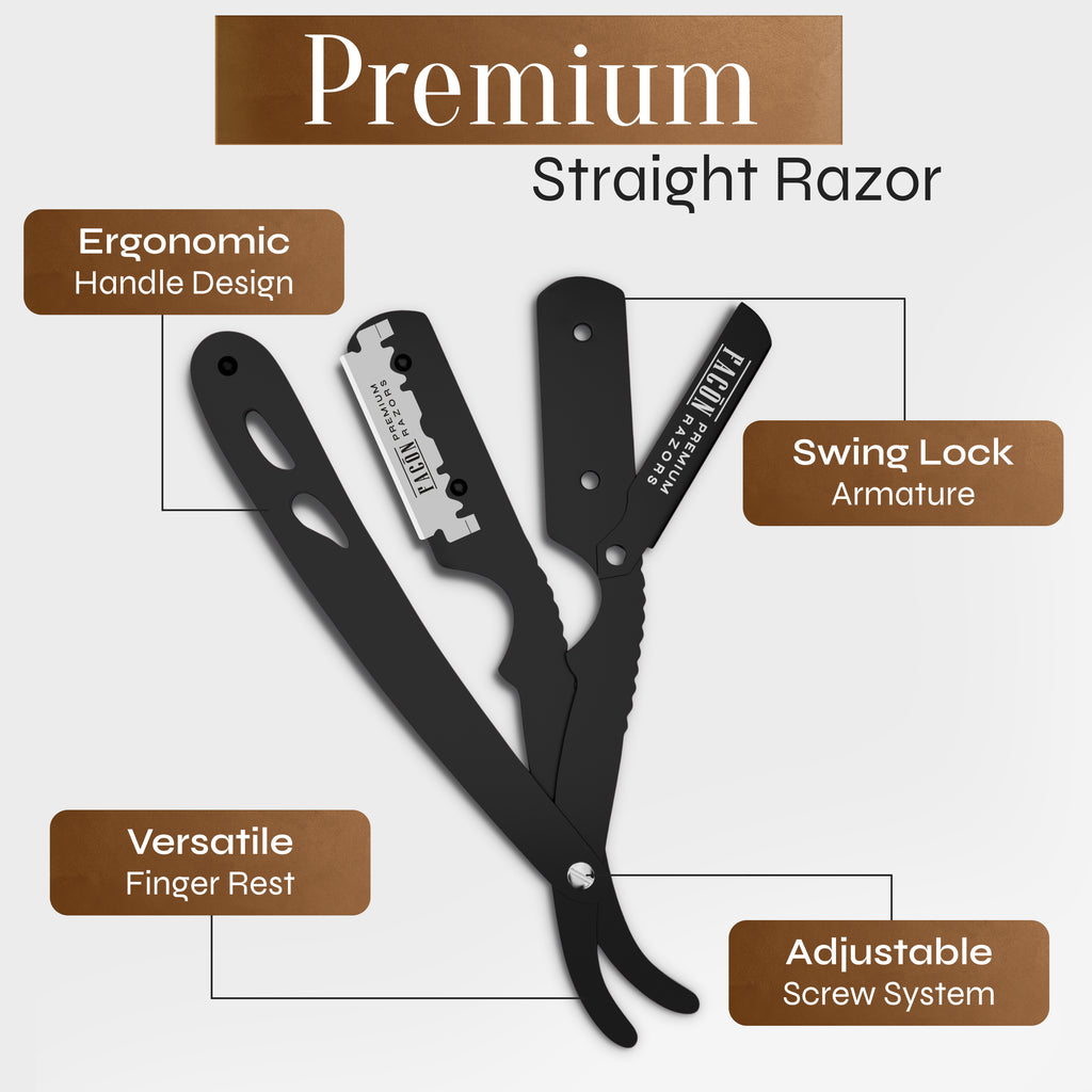 Facón Straight Razors for Men - Professional Barber Straight Edge Razor Kit with 100 Blades, Classic Stainless Steel Barbero Shaver for a Smooth & Precise Shave, Premium Barber Razor for Men's Shaving
