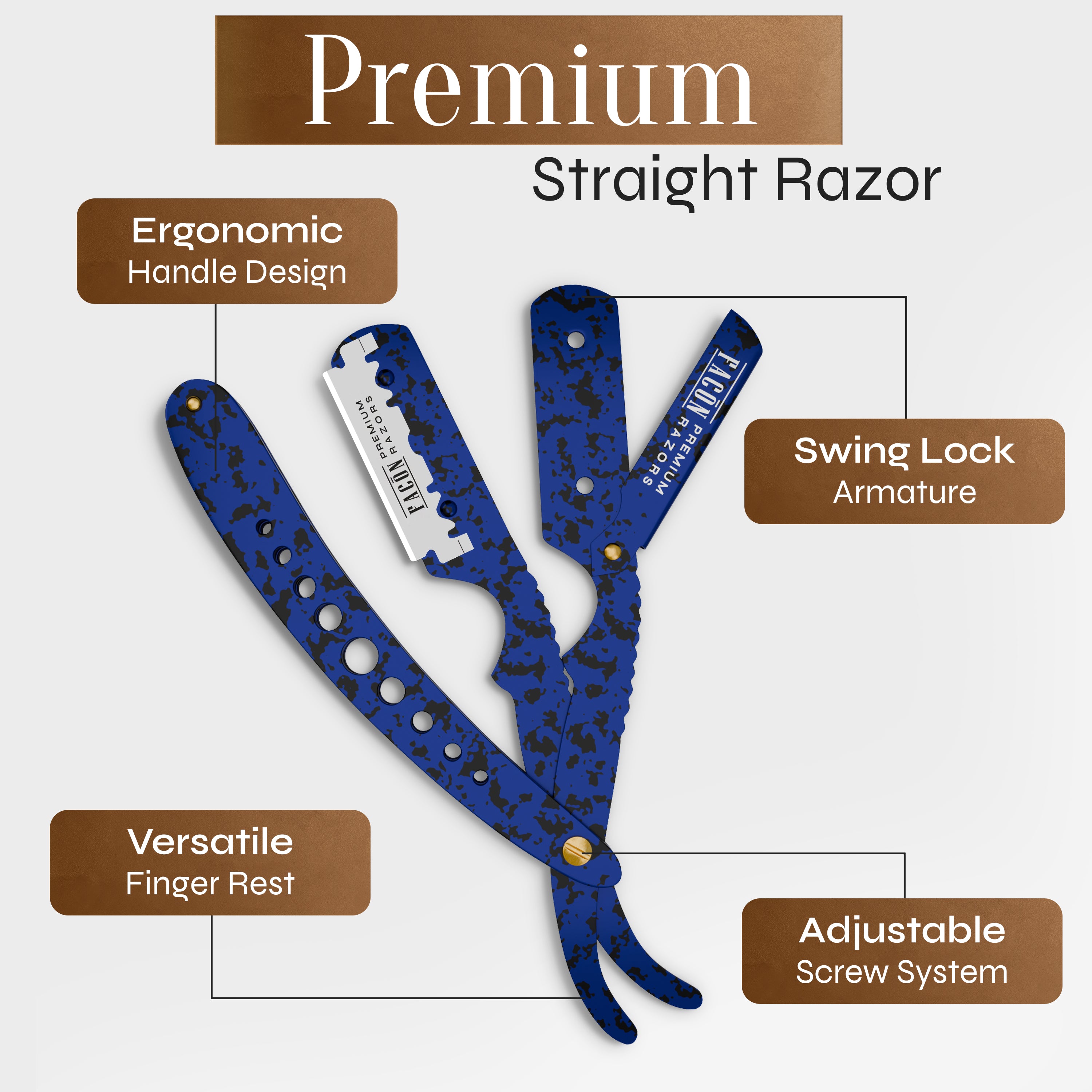 Facón Straight Razors for Men - Professional Barber Straight Edge Razor Kit with 100 Blades, Classic Stainless Steel Barbero Shaver for a Smooth & Precise Shave, Premium Barber Razor for Men's Shaving