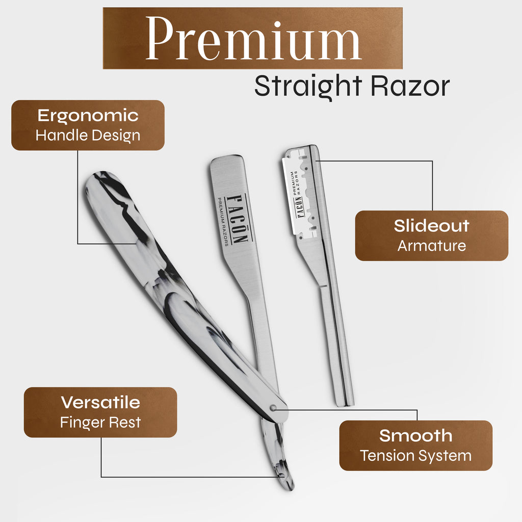 Facón Straight Razors for Men - Professional Barber Straight Edge Razor Kit with 100 Blades, Classic Stainless Steel Barbero Shaver for a Smooth & Precise Shave, Premium Barber Razor for Men's Shaving