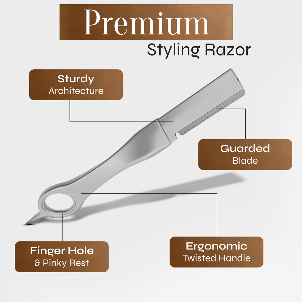 Facón Beard Razor for Men - Professional Beard Shaping Tool Grooming Kit with 11 Replacement Blades, Mustache Shaper, Edger & Lineup, Premium Precision Straight Edge Razor 100% Stainless Steel Blade