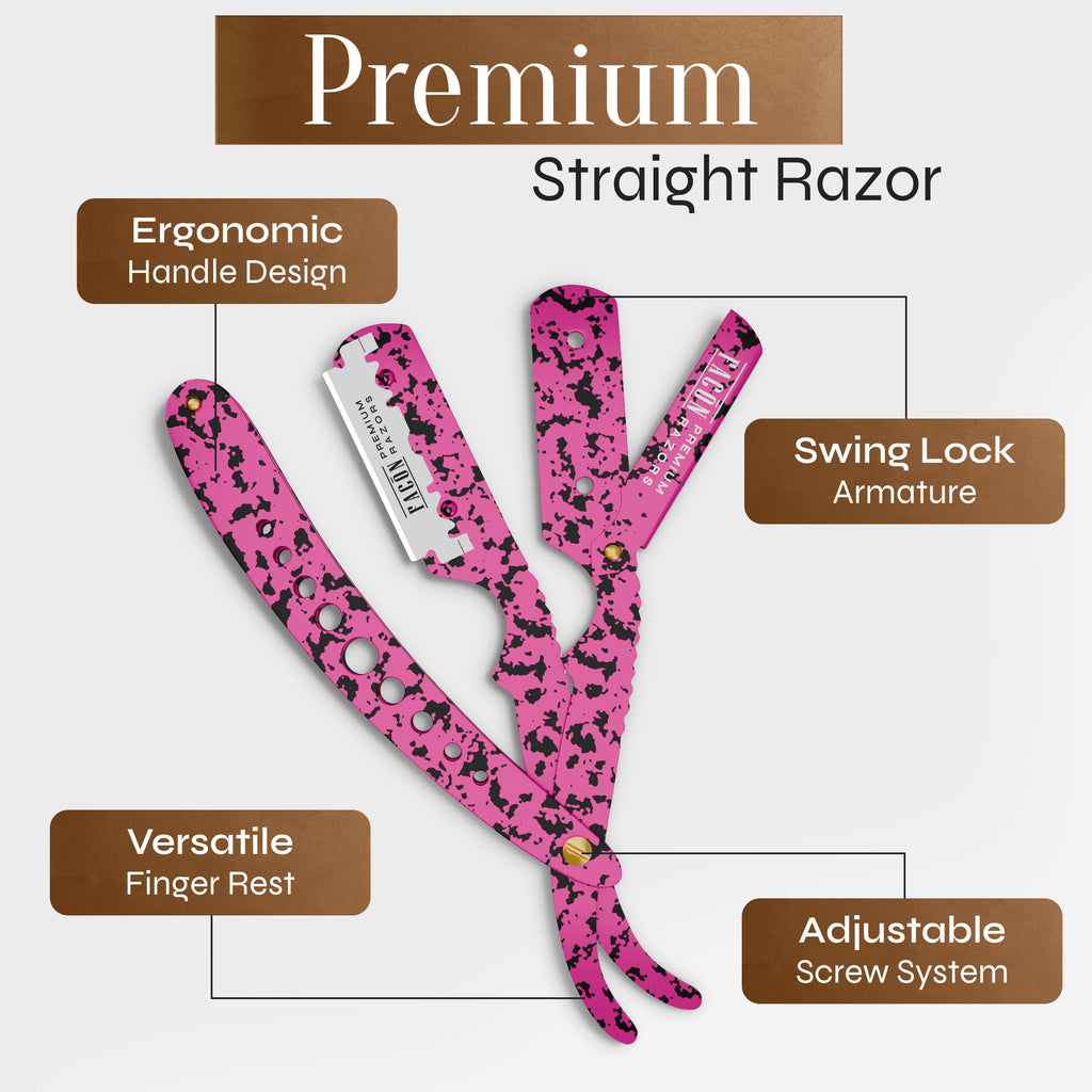 Facón Straight Razors for Men - Professional Barber Straight Edge Razor Kit with 100 Blades, Classic Stainless Steel Barbero Shaver for a Smooth & Precise Shave, Premium Barber Razor for Men's Shaving
