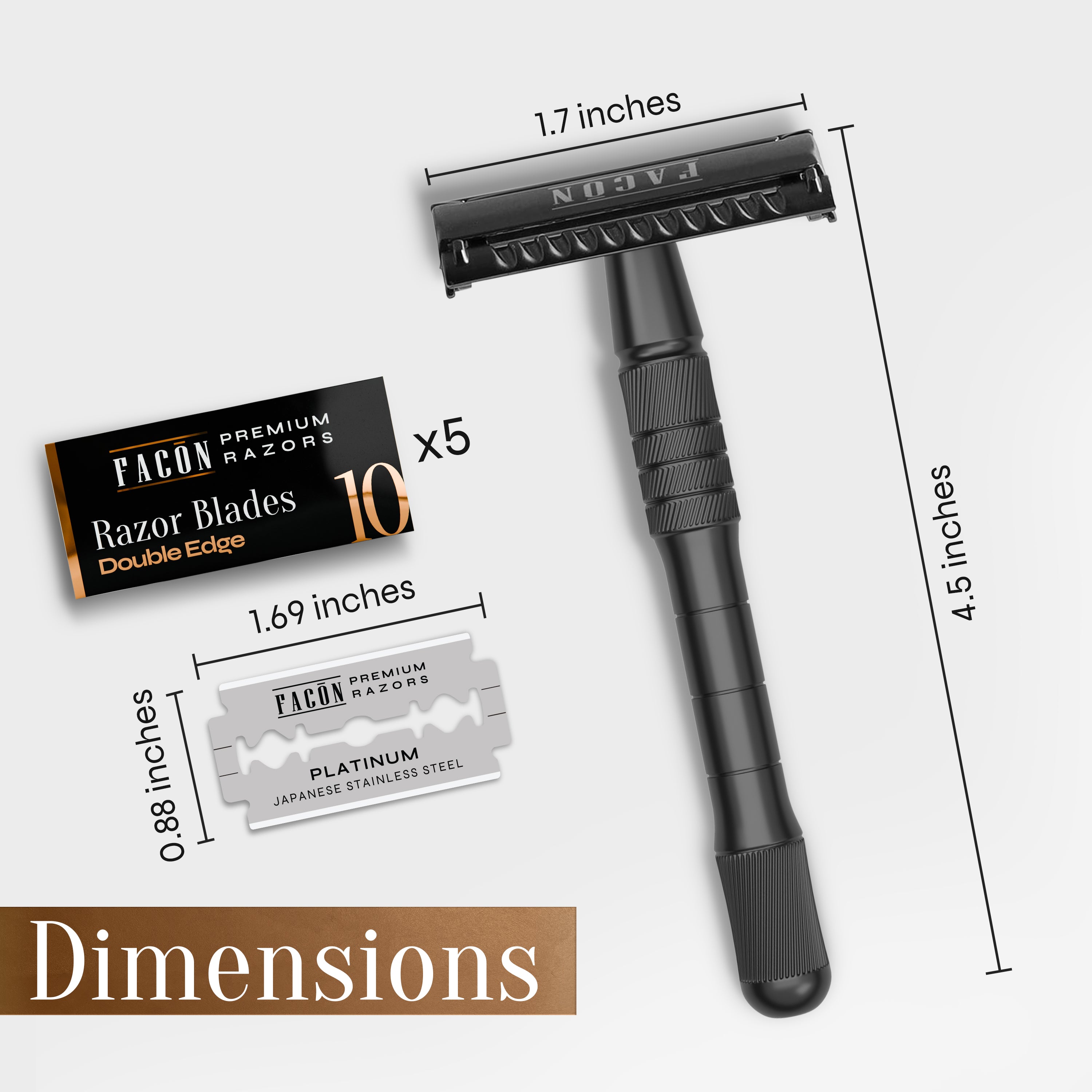 Facón Double Edge Safety Razor for Men & Women - Butterfly Open Stainless Steel Razor w/ 50 Platinum Double Edge Safety Razor Blades, Single Blade Razor for Smooth Close Shave, Reusable & Eco-Friendly