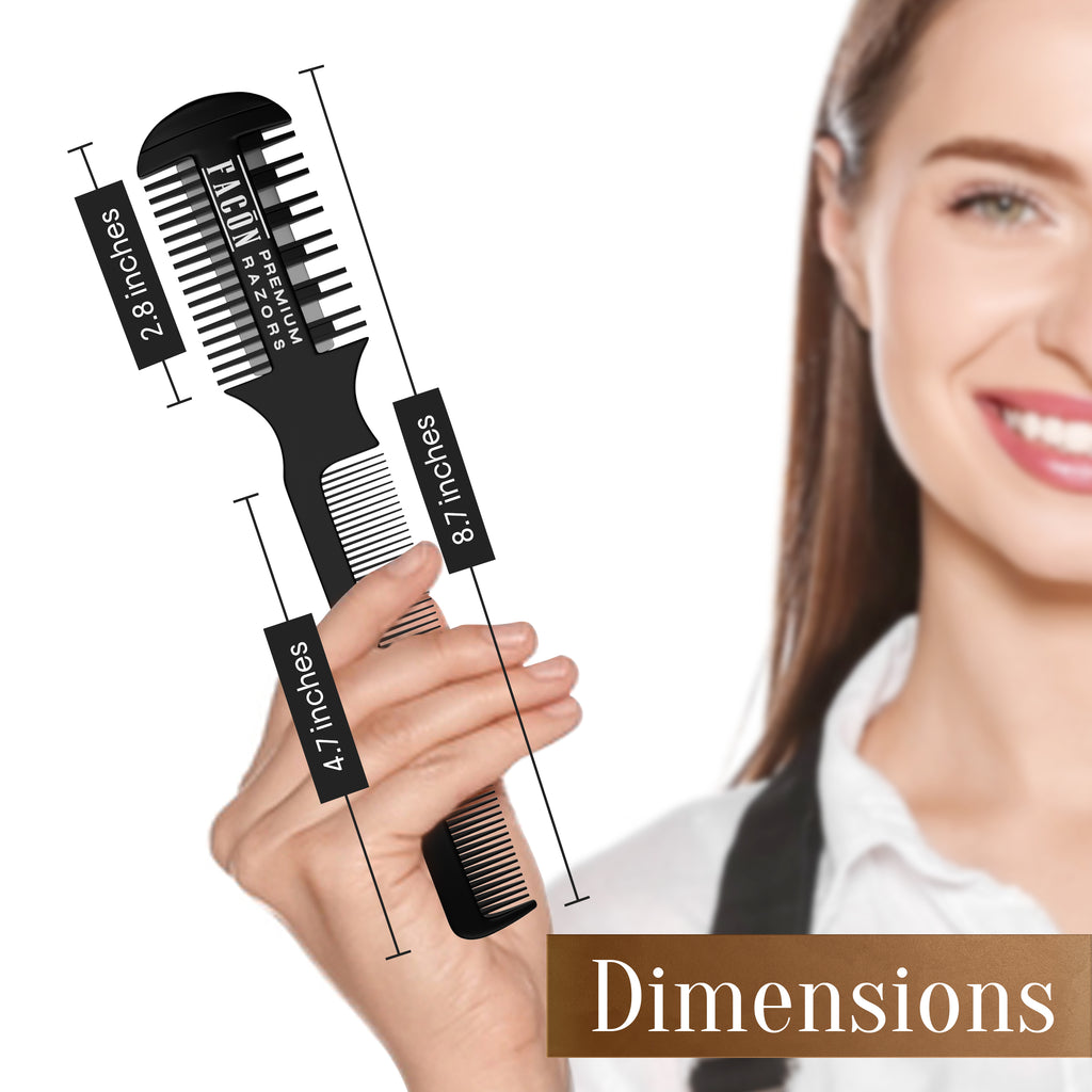 Facón Razor Comb for Hair Cutting - Professional Hair Cutting Comb Kit with 12 Replacement Blades, Double Edge Shaper for Salon & Home, Premium Styling Thinning Texturizing Split Ends Trimming Razor