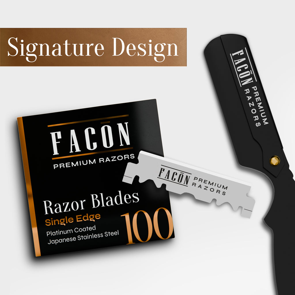 100 Facón Single Edge Razor Blades for Barber Straight Razor, Straight Razor Blades for Shaving, Platinum Japanese Stainless Steel for Smooth & Precise Shave, Premium Replacement Barber Razor Blade