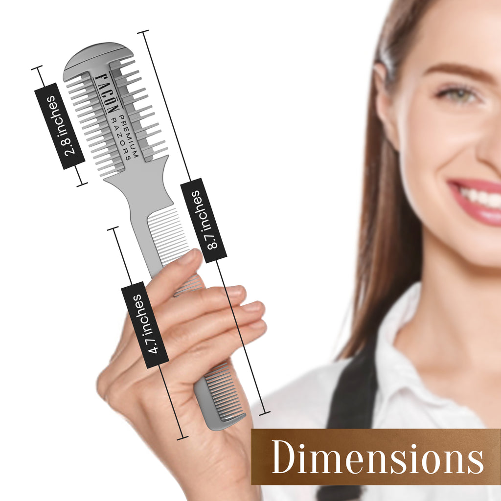 Facón Razor Comb for Hair Cutting - Professional Hair Cutting Comb Kit with 12 Replacement Blades, Double Edge Shaper for Salon & Home, Premium Styling Thinning Texturizing Split Ends Trimming Razor