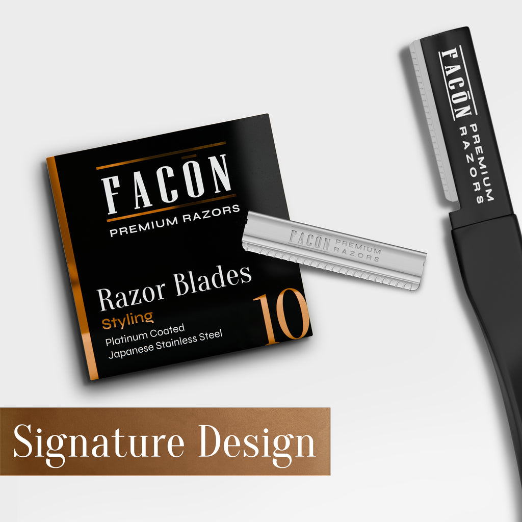 Facón Professional Beard Razor for Men Replacement Blades, Premium Razor Blades for Mustache Shaper, Beard Edger & Hair Lineup, Platinum Japanese Stainless Steel for Smooth & Precise Shave - 10 Count