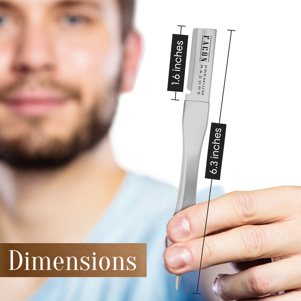 Facón Beard Razor for Men - Professional Beard Shaping Tool Grooming Kit with 11 Replacement Blades, Mustache Shaper, Edger & Lineup, Premium Precision Straight Edge Razor 100% Stainless Steel Blade