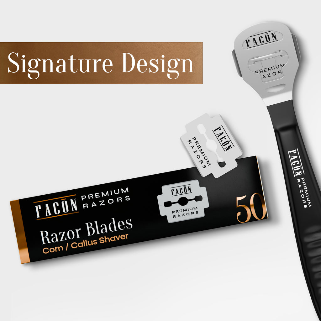 50 Facón Professional Callus Shaver Replacement Blades, Corn Plane Razor Blades for Callus Removal, Premium Platinum Japanese Stainless Steel, Pedicure Razor Blades Remove Calluses, Corns & Rough Skin