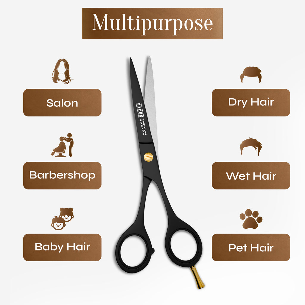 Facón Hair Cutting Scissors - Professional Hair Scissors 6.5 Inch Razor Edge Barber Shears Salon Hair Cutting Shears - Japanese Stainless Steel - Precision Cutting Premium Shears for Men, Women & Kids
