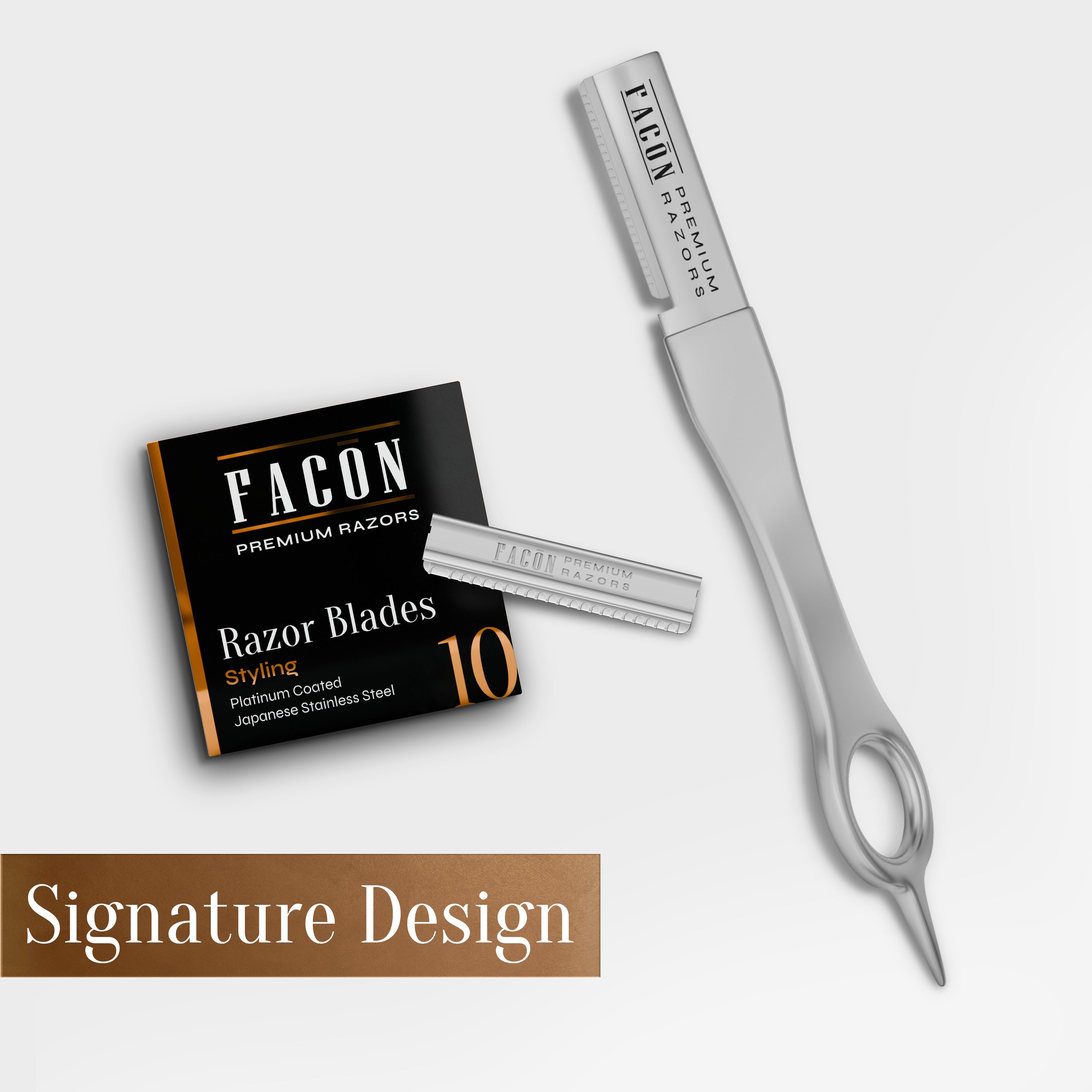 Facón Beard Razor for Men - Professional Beard Shaping Tool Grooming Kit with 11 Replacement Blades, Mustache Shaper, Edger & Lineup, Premium Precision Straight Edge Razor 100% Stainless Steel Blade