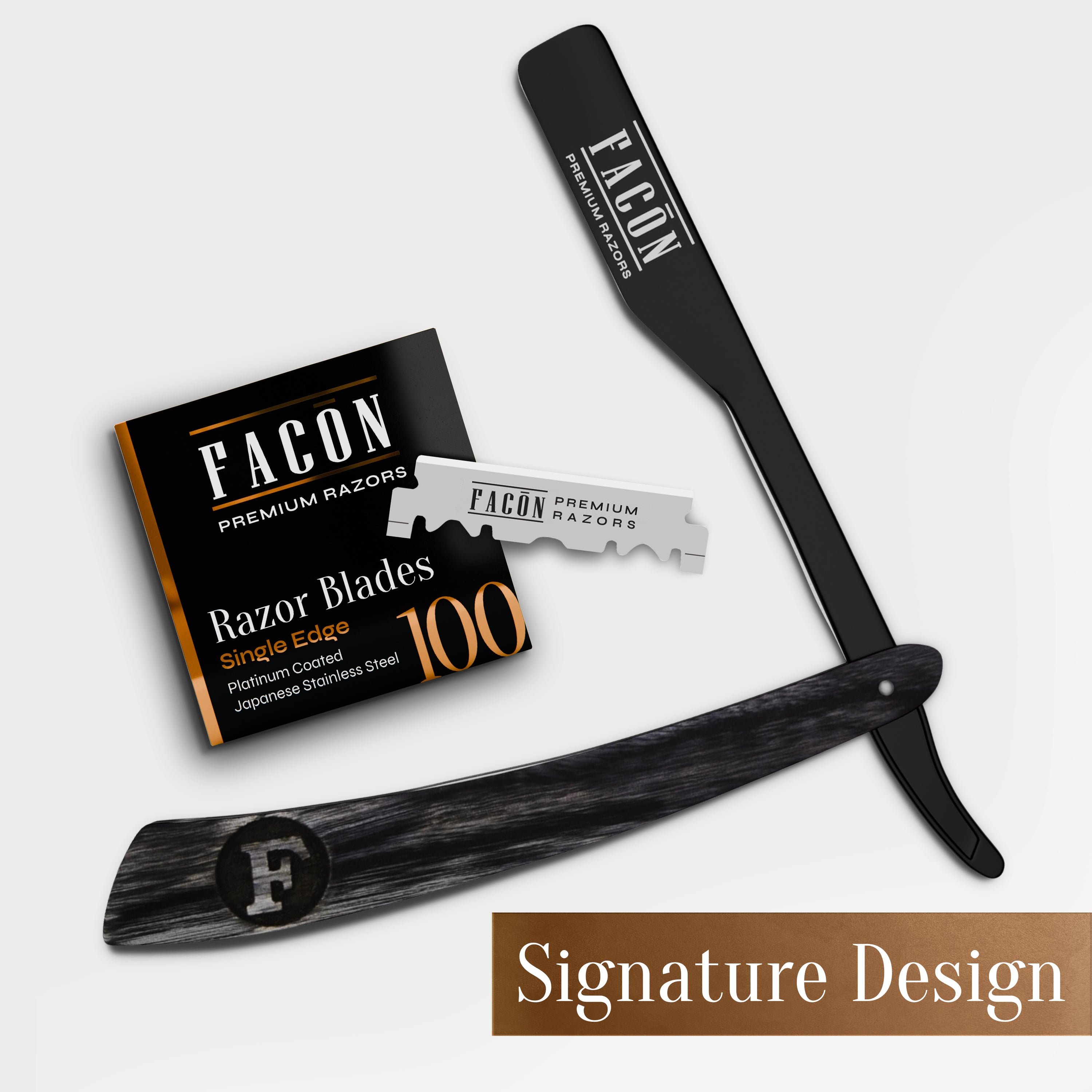 Facón Straight Razors for Men - Professional Barber Straight Edge Razor Kit with 100 Blades, Wooden Stainless Steel Barbero Shaver for a Smooth & Precise Shave, Premium Barber Razor for Men's Shaving