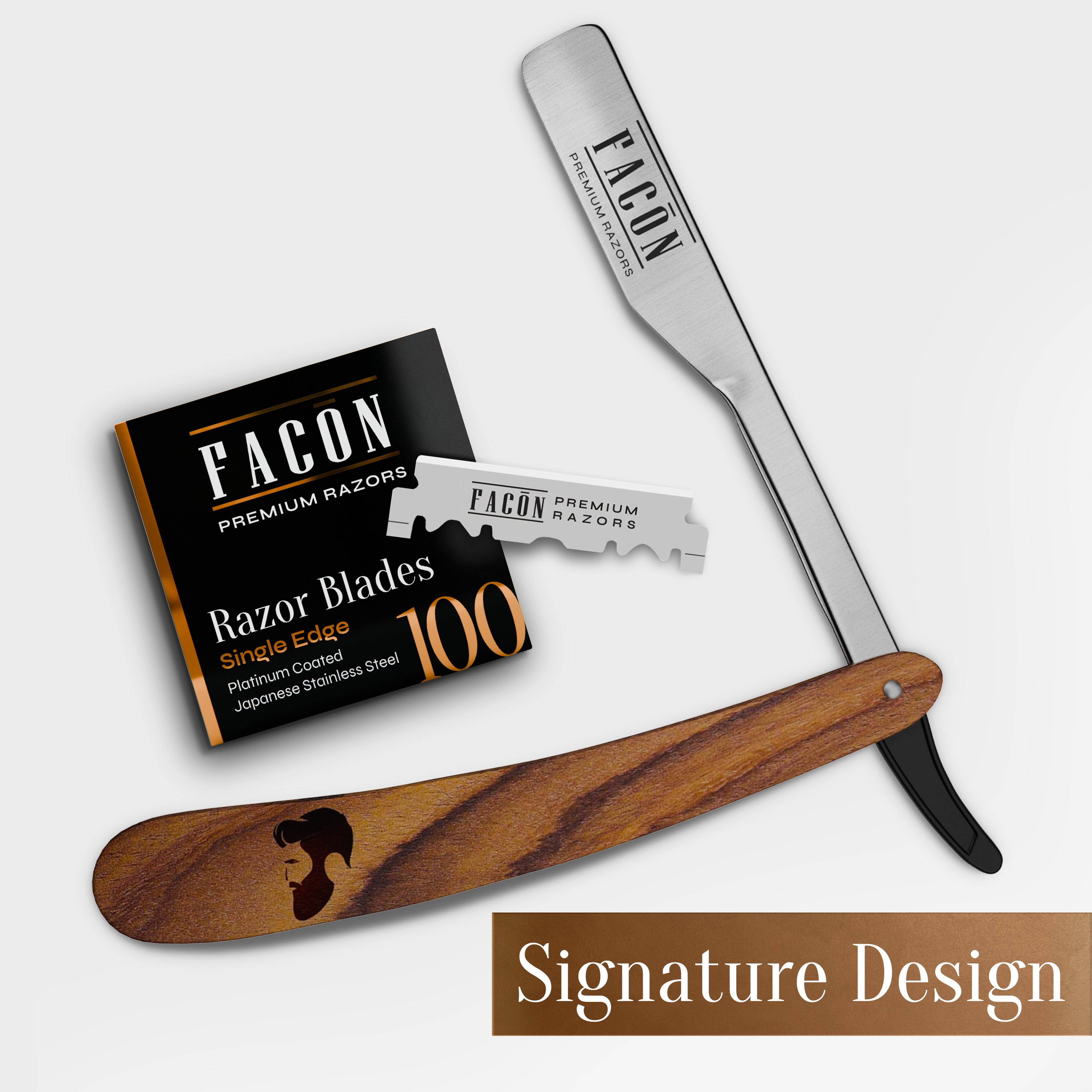 Facón Straight Razors for Men - Professional Barber Straight Edge Razor Kit with 100 Blades, Wooden Stainless Steel Barbero Shaver for a Smooth & Precise Shave, Premium Barber Razor for Men's Shaving