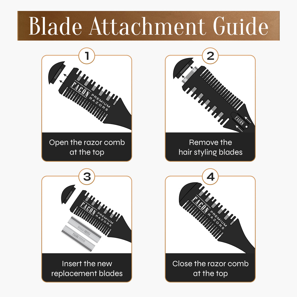 Facón Razor Comb for Hair Cutting - Professional Hair Cutting Comb Kit with 12 Replacement Blades, Double Edge Shaper for Salon & Home, Premium Styling Thinning Texturizing Split Ends Trimming Razor