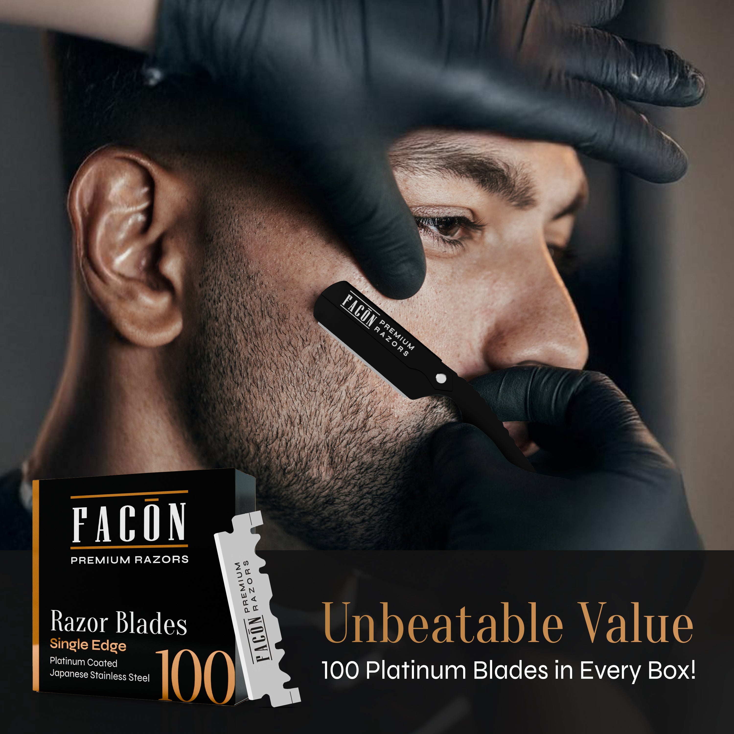 Facón Straight Razors for Men - Professional Barber Straight Edge Razor Kit with 100 Blades, Wooden Stainless Steel Barbero Shaver for a Smooth & Precise Shave, Premium Barber Razor for Men's Shaving