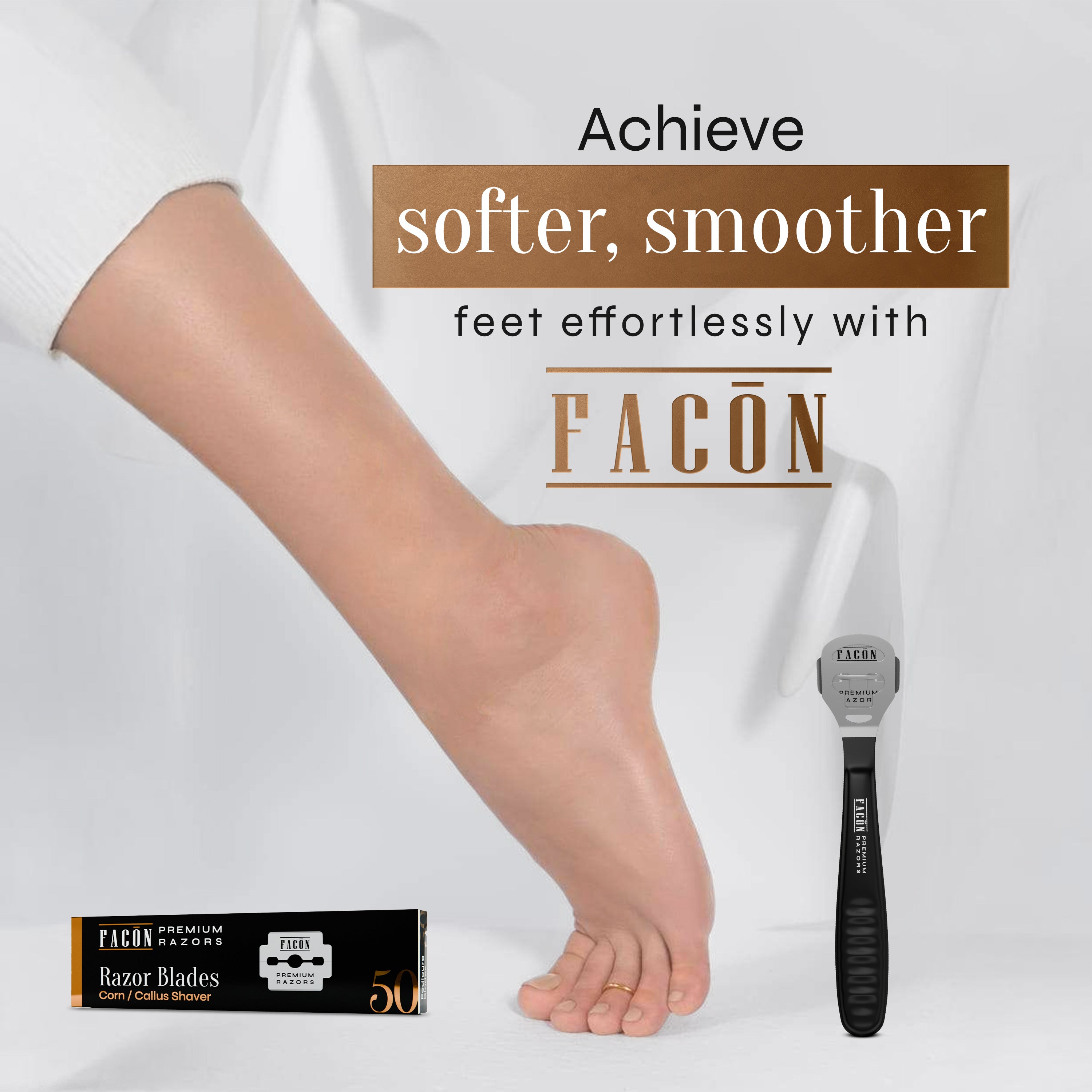 Facón Professional Callus Shaver Remover with 50 Blades, Pedicure Razor for Feet & Hands, Foot Razor for Callus Removal, Callus Blade Remover, Corn Shaver, Surgical Grade Premium Stainless Steel Tool
