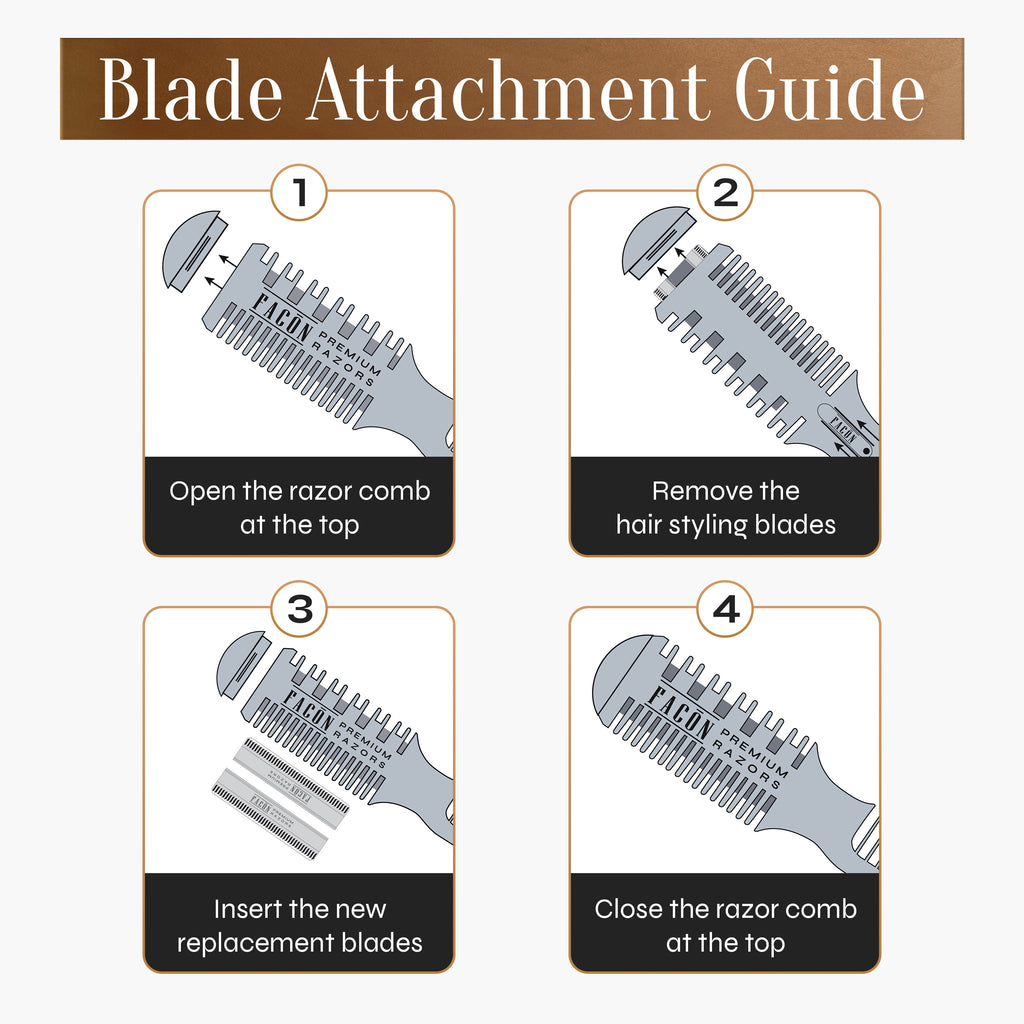 Facón Razor Comb for Hair Cutting - Professional Hair Cutting Comb Kit with 12 Replacement Blades, Double Edge Shaper for Salon & Home, Premium Styling Thinning Texturizing Split Ends Trimming Razor