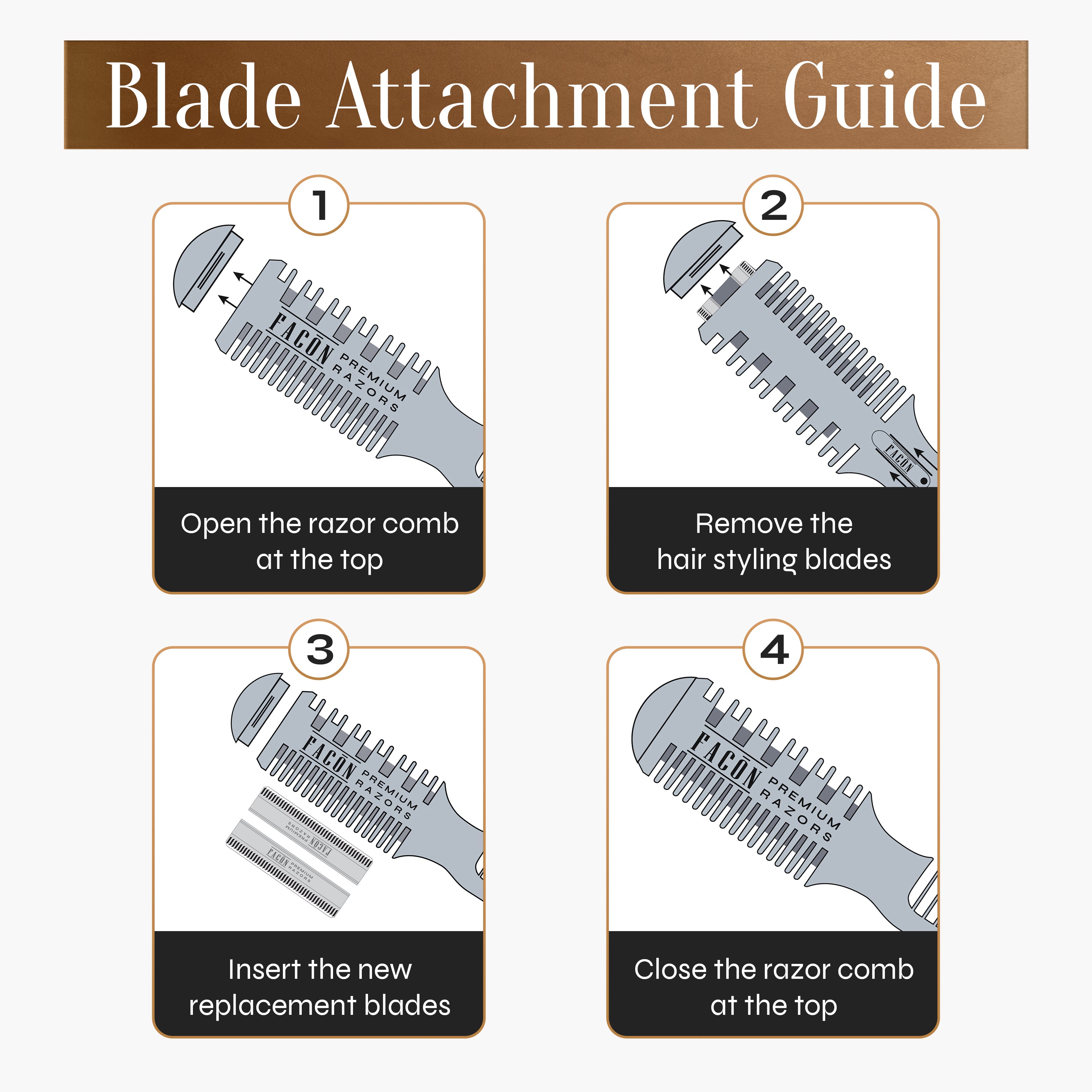 Facón Razor Comb for Hair Cutting - Professional Hair Cutting Comb Kit with 12 Replacement Blades, Double Edge Shaper for Salon & Home, Premium Styling Thinning Texturizing Split Ends Trimming Razor