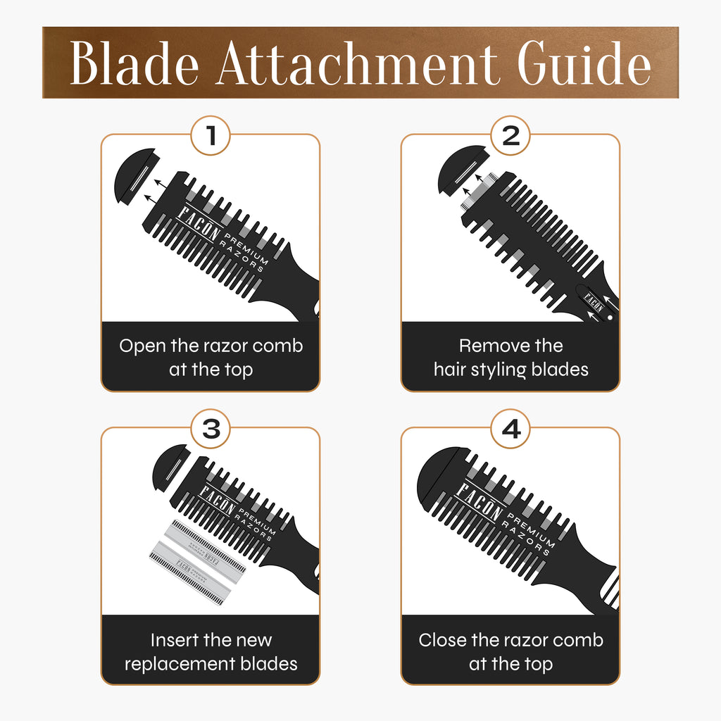 Facón Professional Hair Razor Comb Replacement Blades, Styling Razor Blades for Thinning Texturizing Layering Cutting Hair, Premium Platinum Japanese Stainless Steel for Split Ends Trimming - 10 Count