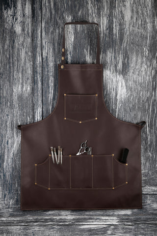 Facón Professional Leather Hair Cutting Hairdressing Barber Apron Cape for Salon Hairstylist - Multi-use, Adjustable with 6 pockets - Heavy Duty Premium Quality - Limited Edition - 28" x 24" (Brown)