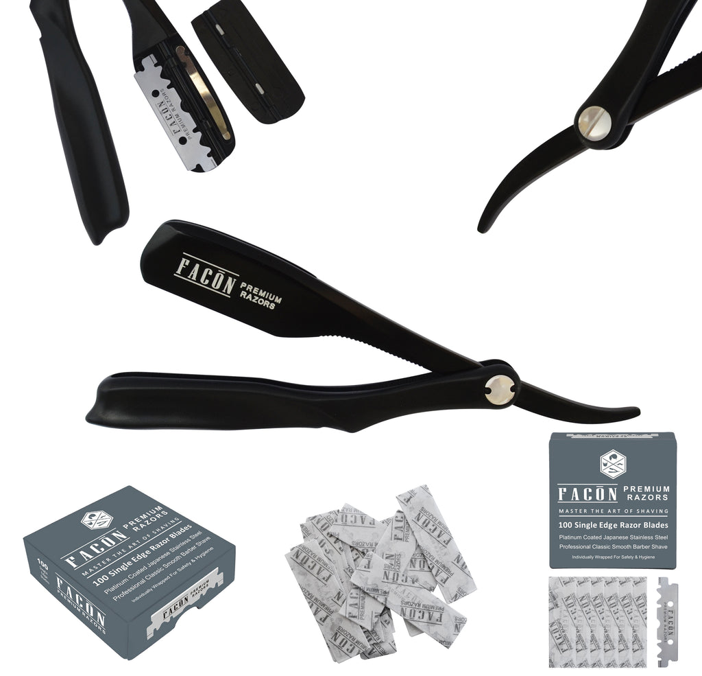 100 BLADES + Facón Professional Classic Japanese Straight Edge Feather ...