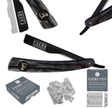 100 BLADES + Facón Professional Wooden Straight Edge Barber Razor - Salon Quality Cut Throat Shavette (The Monarch)