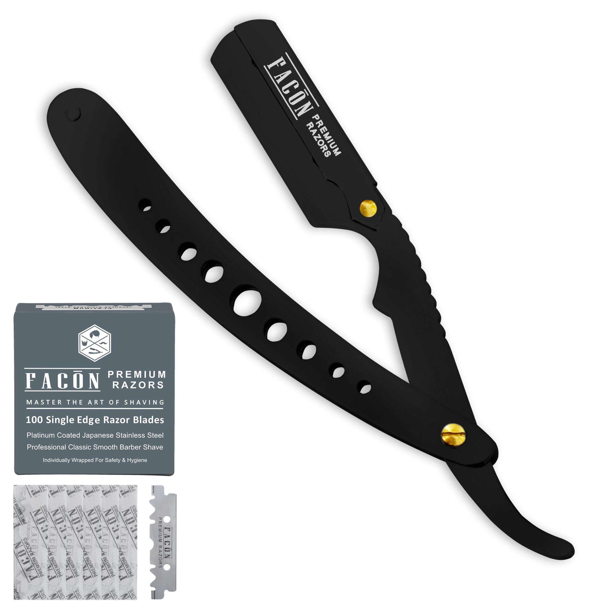 100 BLADES + Facón Professional Classic Straight Edge Barber Razor - S ...
