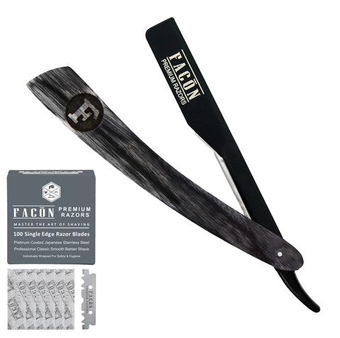 100 BLADES + Facón Professional Wooden Straight Edge Barber Razor - Salon Quality Cut Throat Shavette (The Monarch)